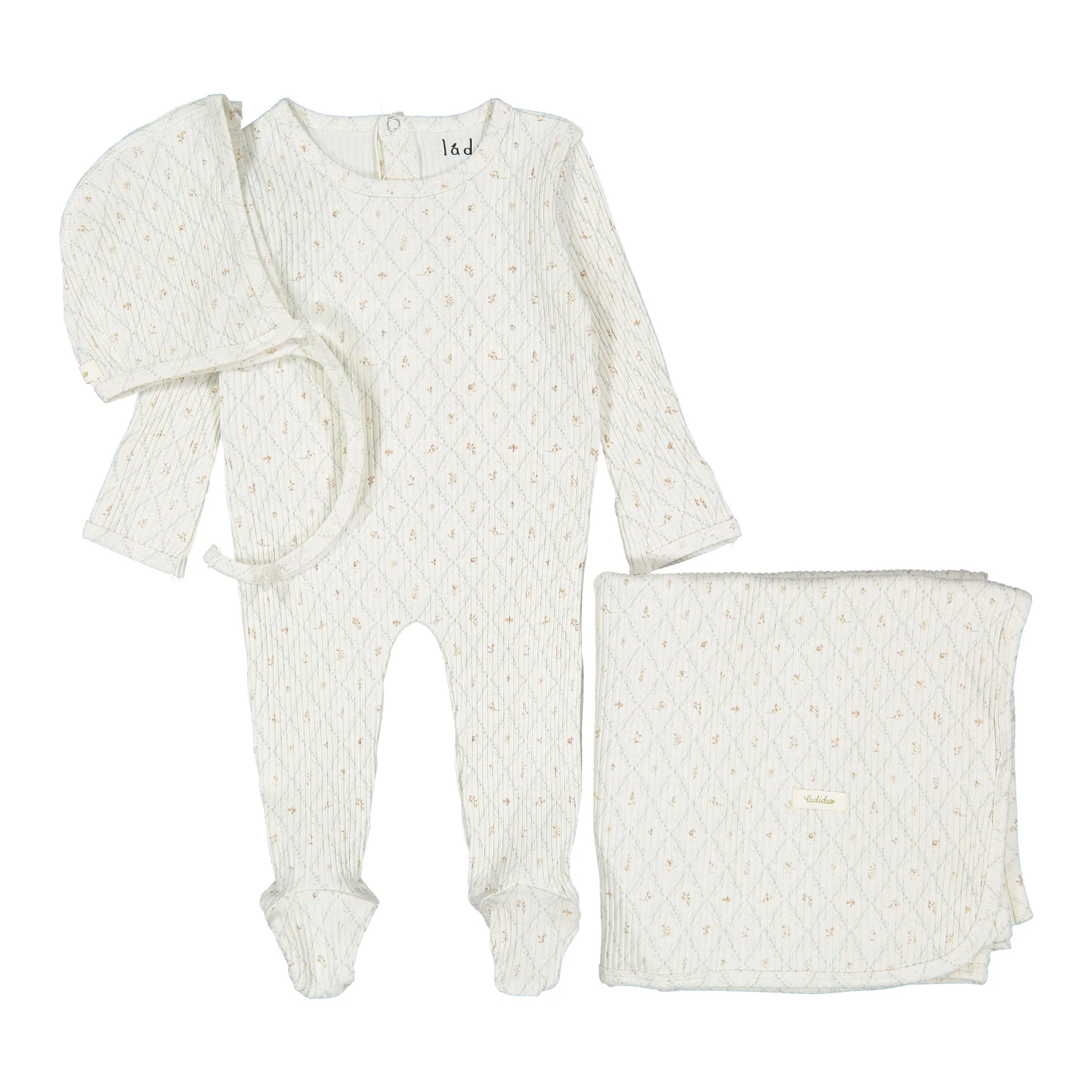 Ladida Layette Taupe Fairytale Romper + Bonnet + Blanket