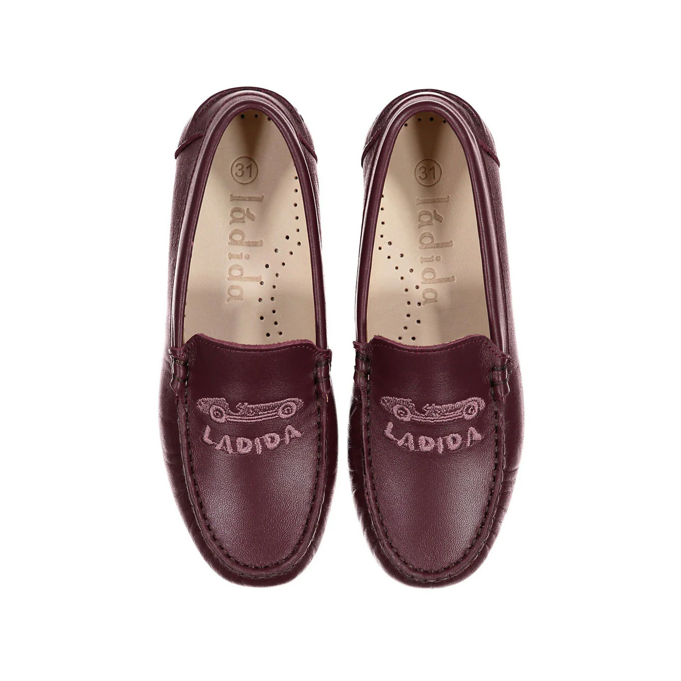 Ladida Shoes Burgundy Car Embroidered Leather Loafer