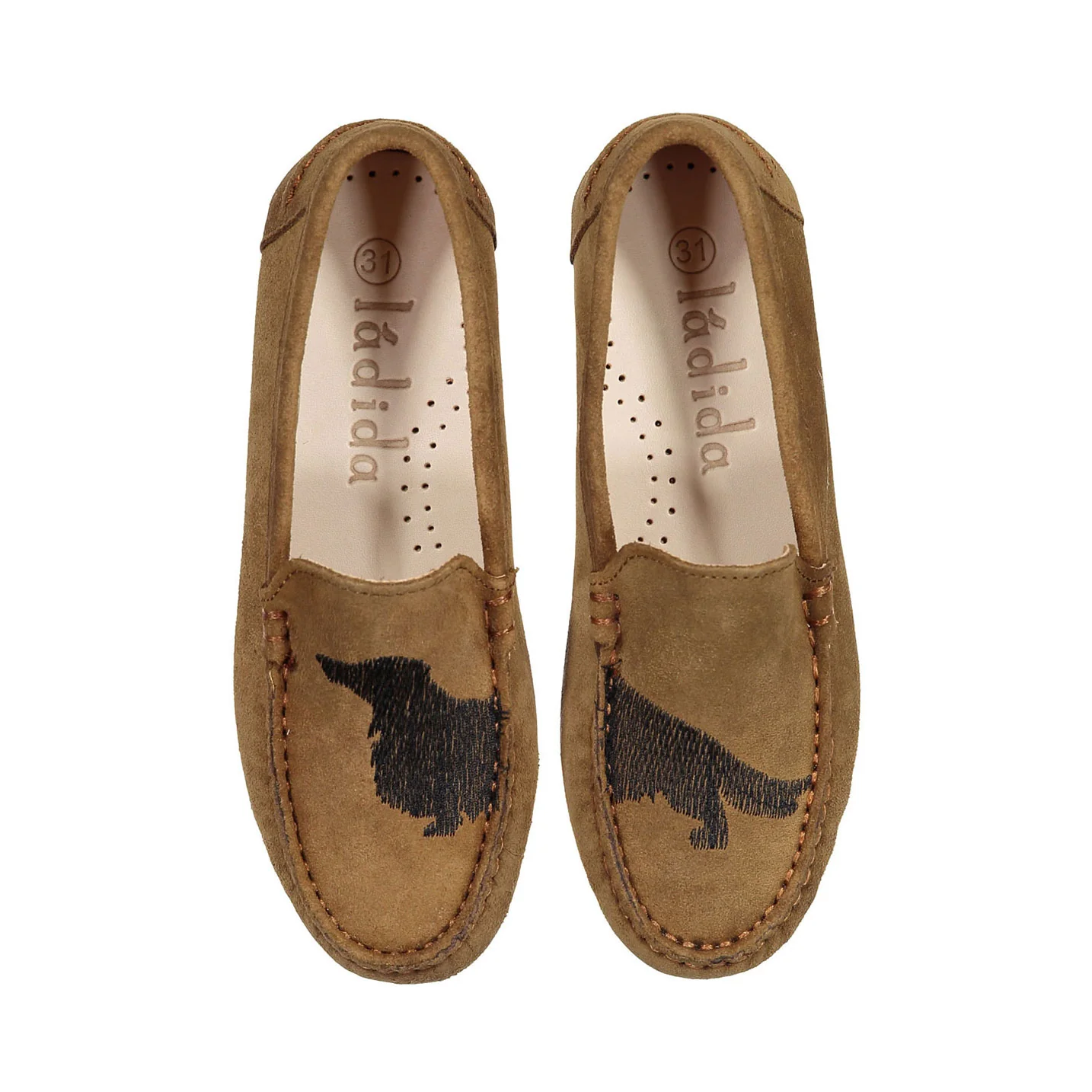 Ladida Shoes Camel Suede Dog Embroidered Loafer