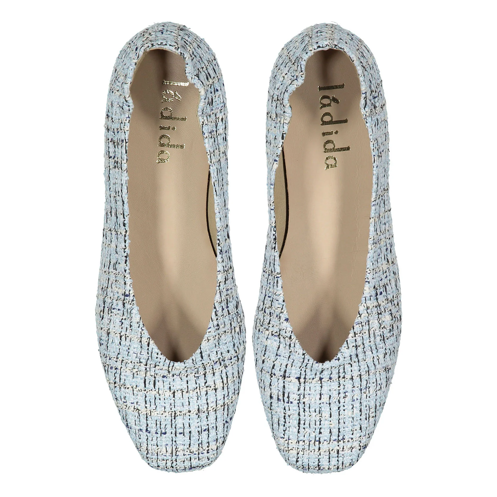 Ladida Shoes Blue Tweed Square Front Flats
