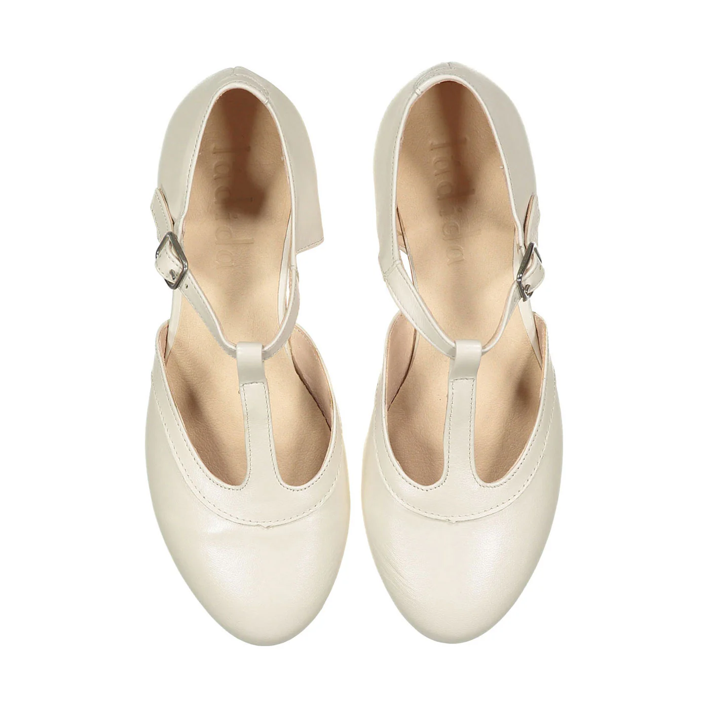 Ladida Shoes Ecru T Strap Flat