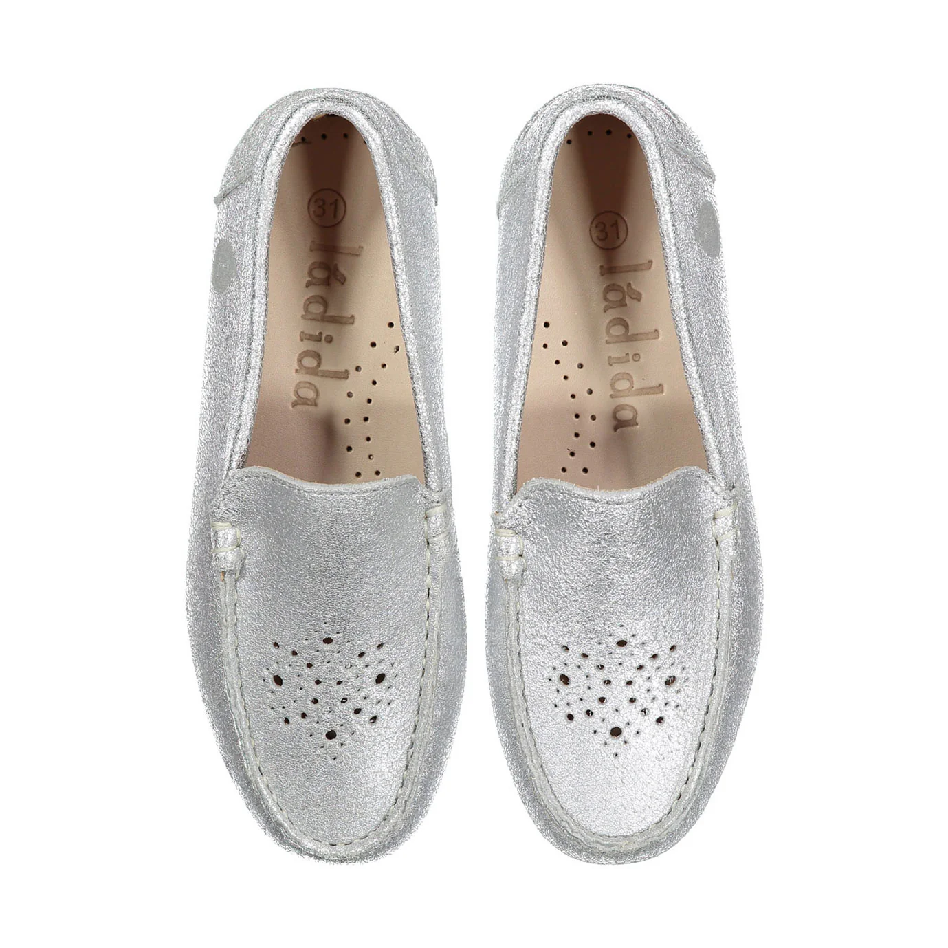 Ladida Shoes Silver Metalic Eyelet Design Loafers