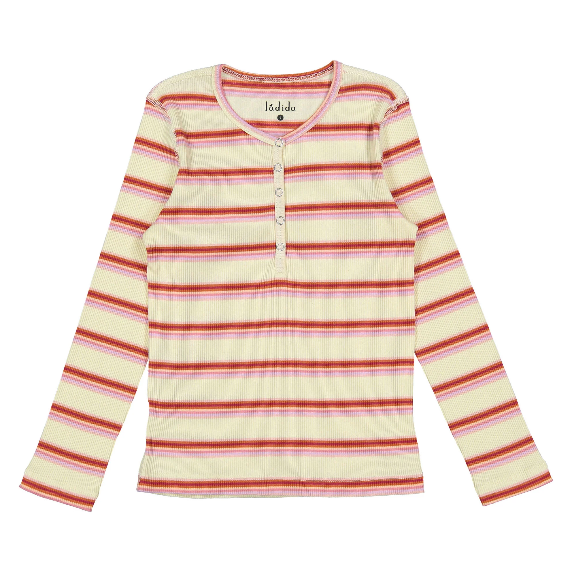 Ladida WKND Burgundy Multicolor Striped Henley Tee