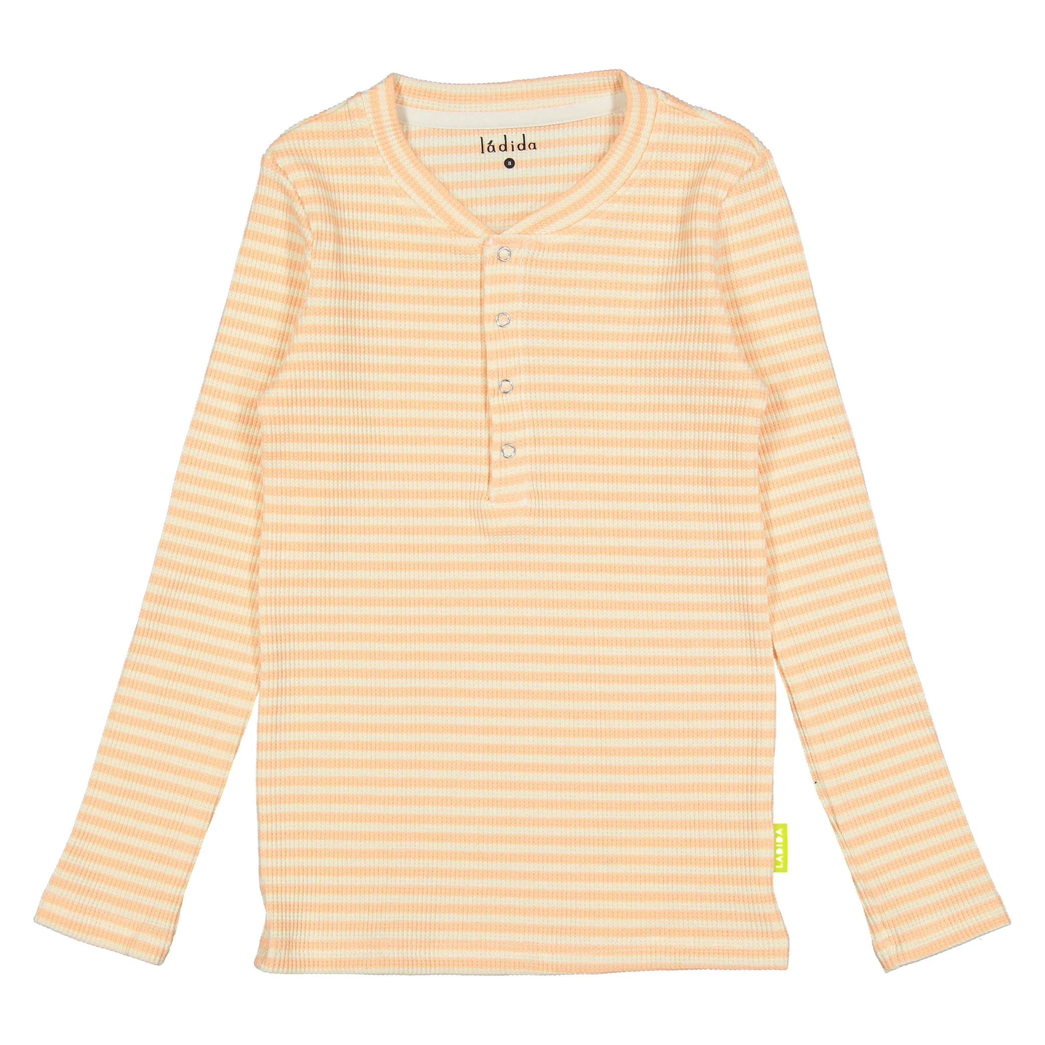 Ladida WKND Coral Striped Waffle Henley Tee