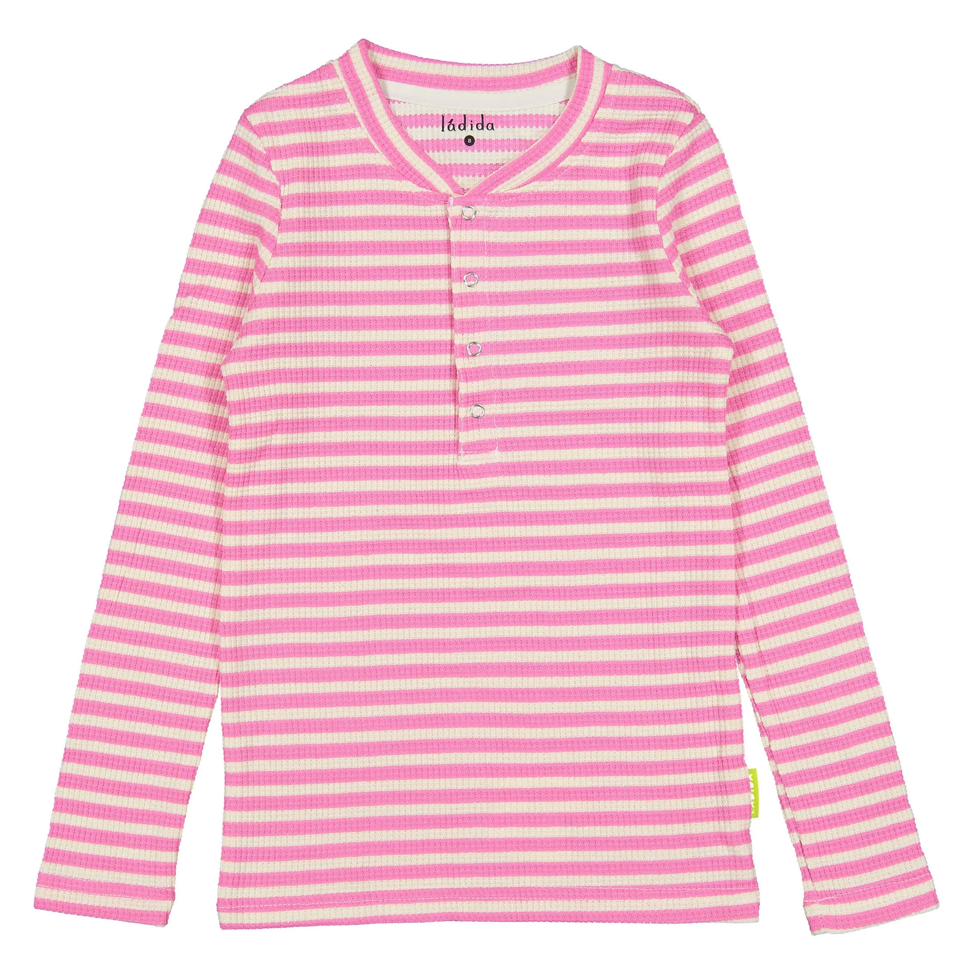 Ladida WKND Hot Pink Striped Waffle Henley Tee