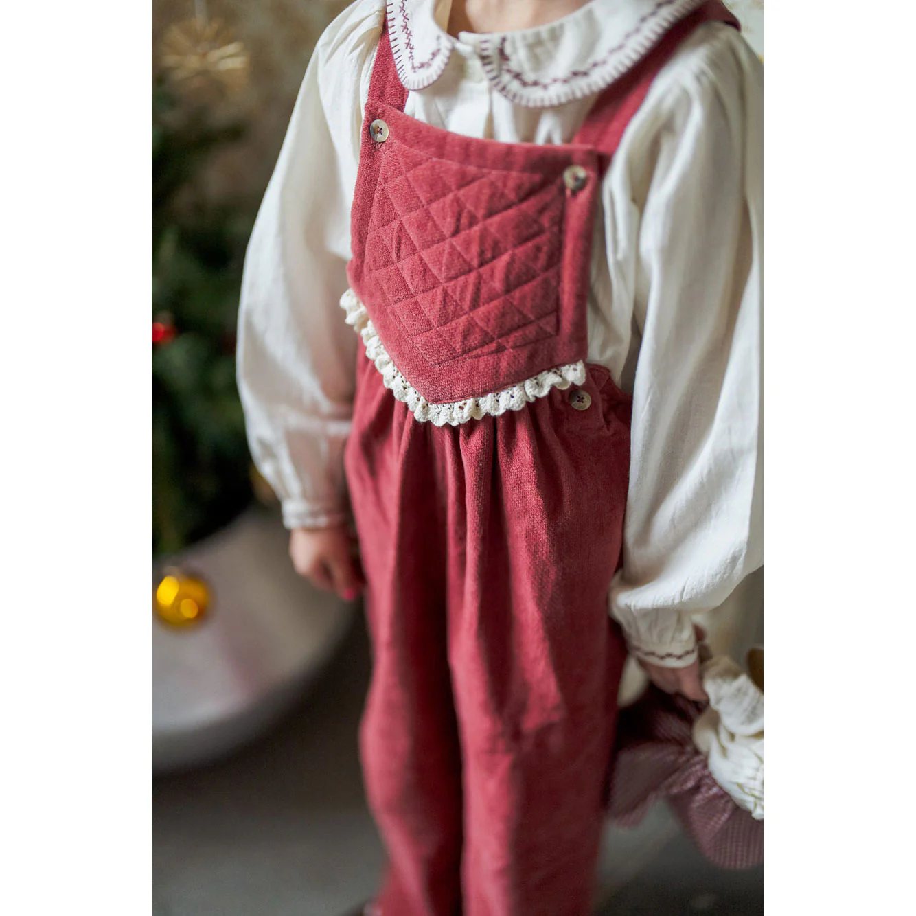 Little Cotton Clothes Apple Butter Velvet Veronica Dungarees - Image 3