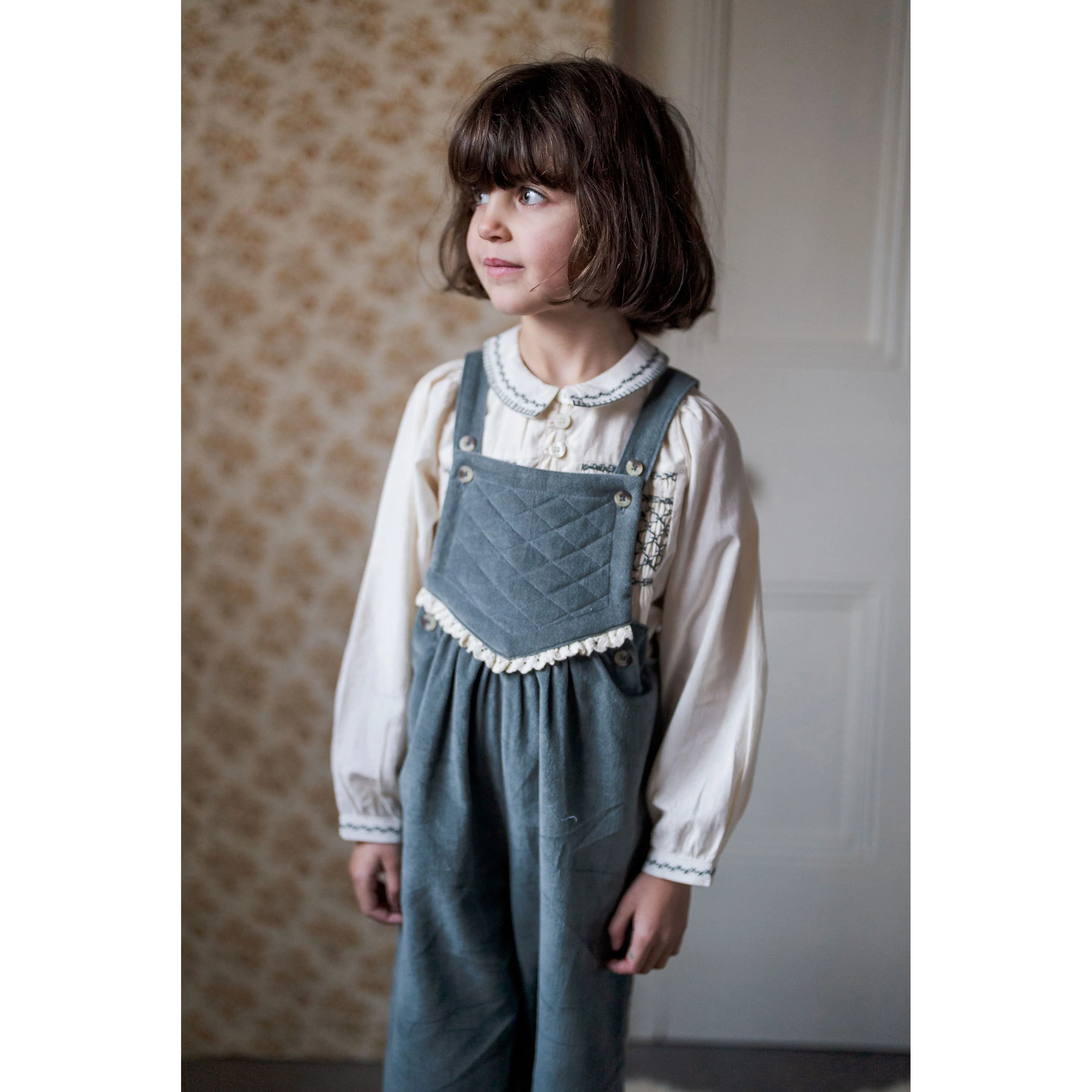 Little Cotton Clothes Blue Velvet Veronica Dungarees - Image 2