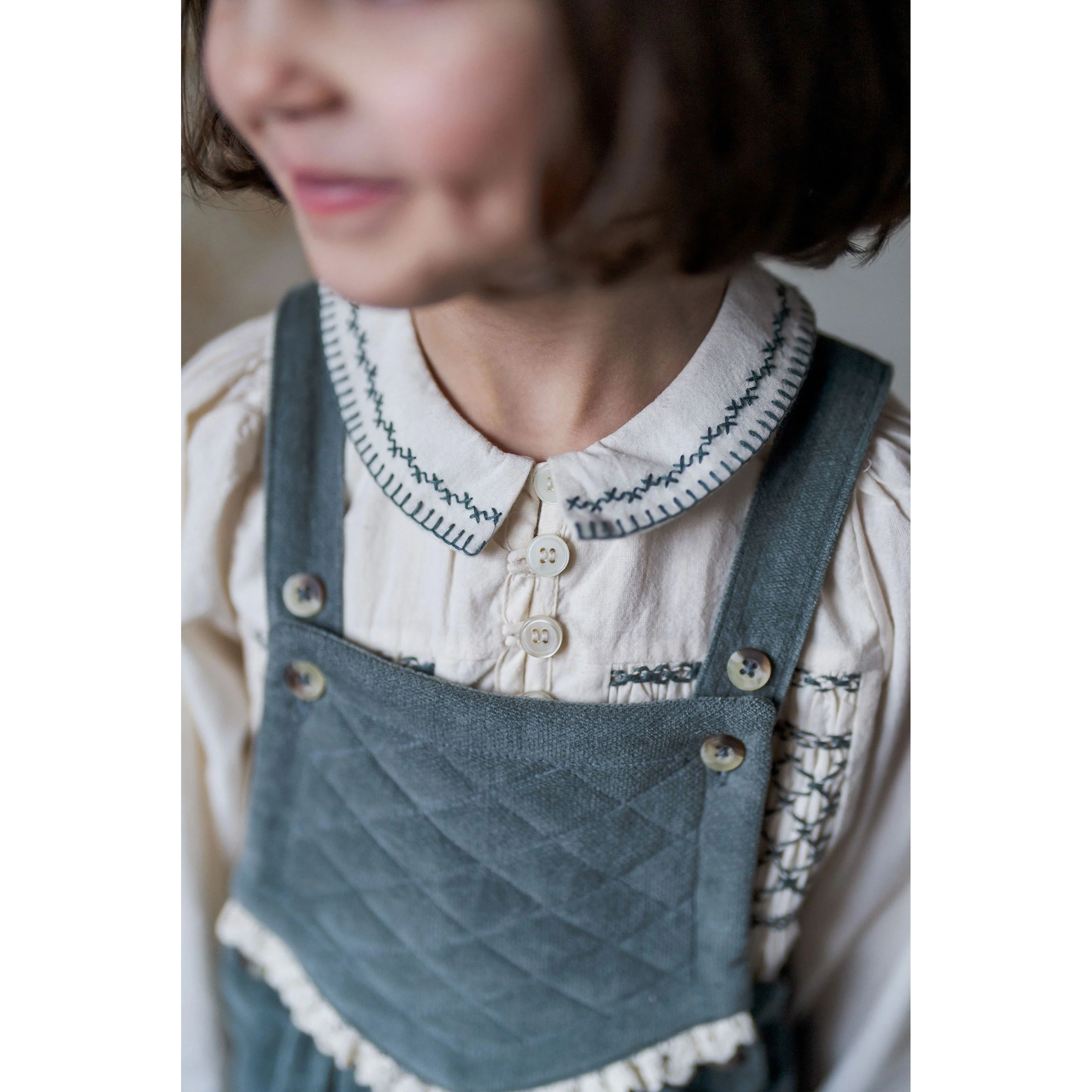 Little Cotton Clothes Blue Velvet Veronica Dungarees - Image 3