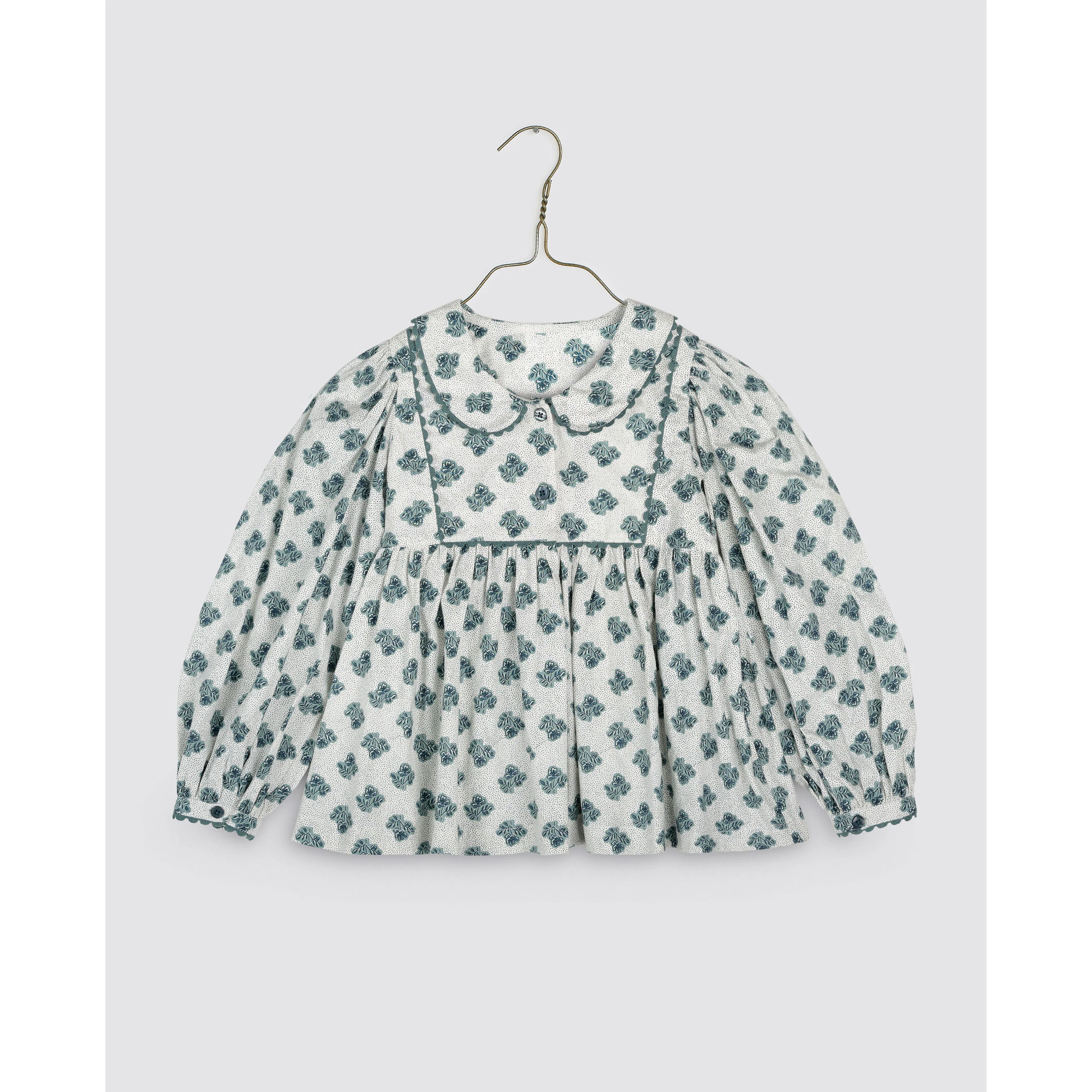 Little Cotton Clothes Hollyhock Floral Teal Blouse