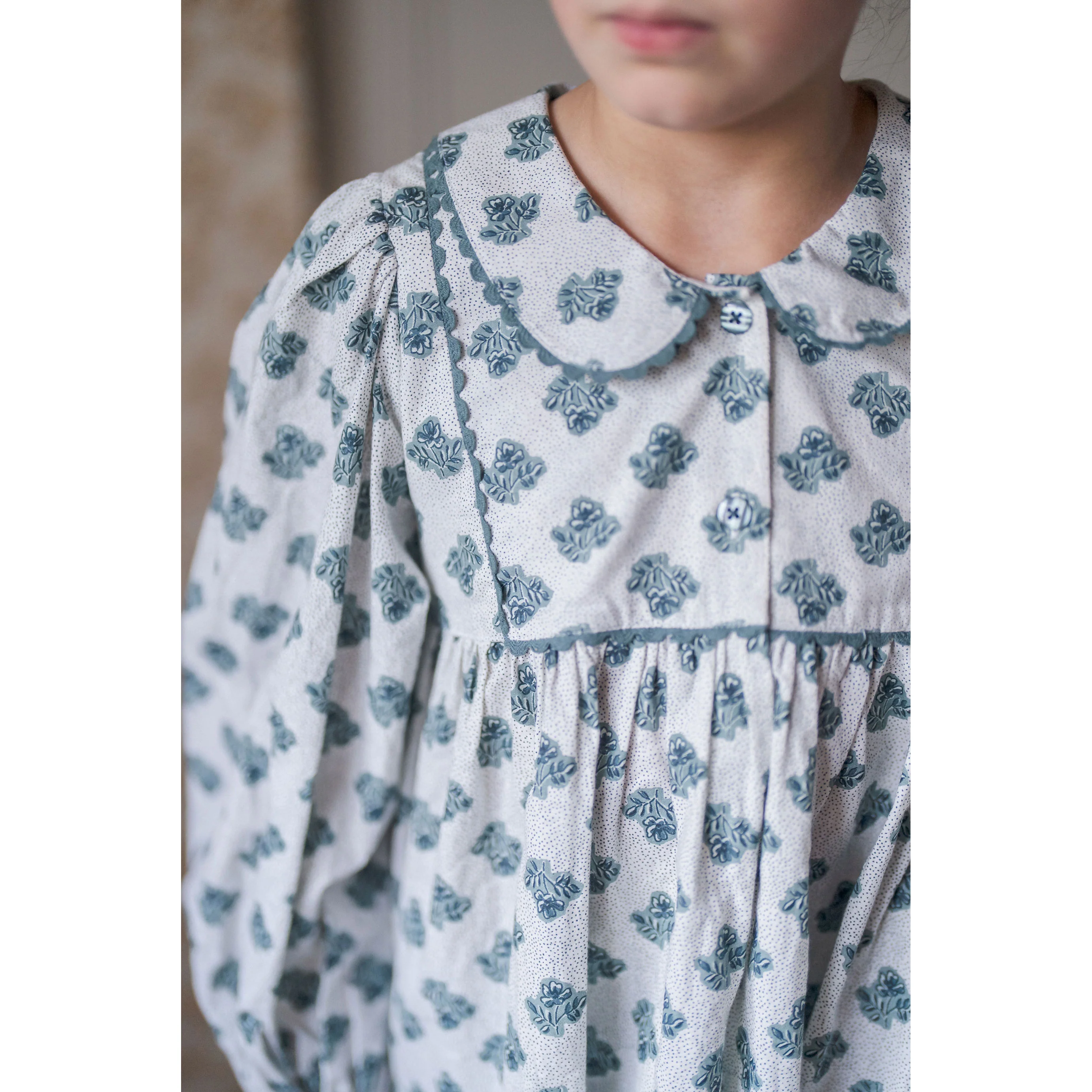 Little Cotton Clothes Hollyhock Floral Teal Blouse - Image 3