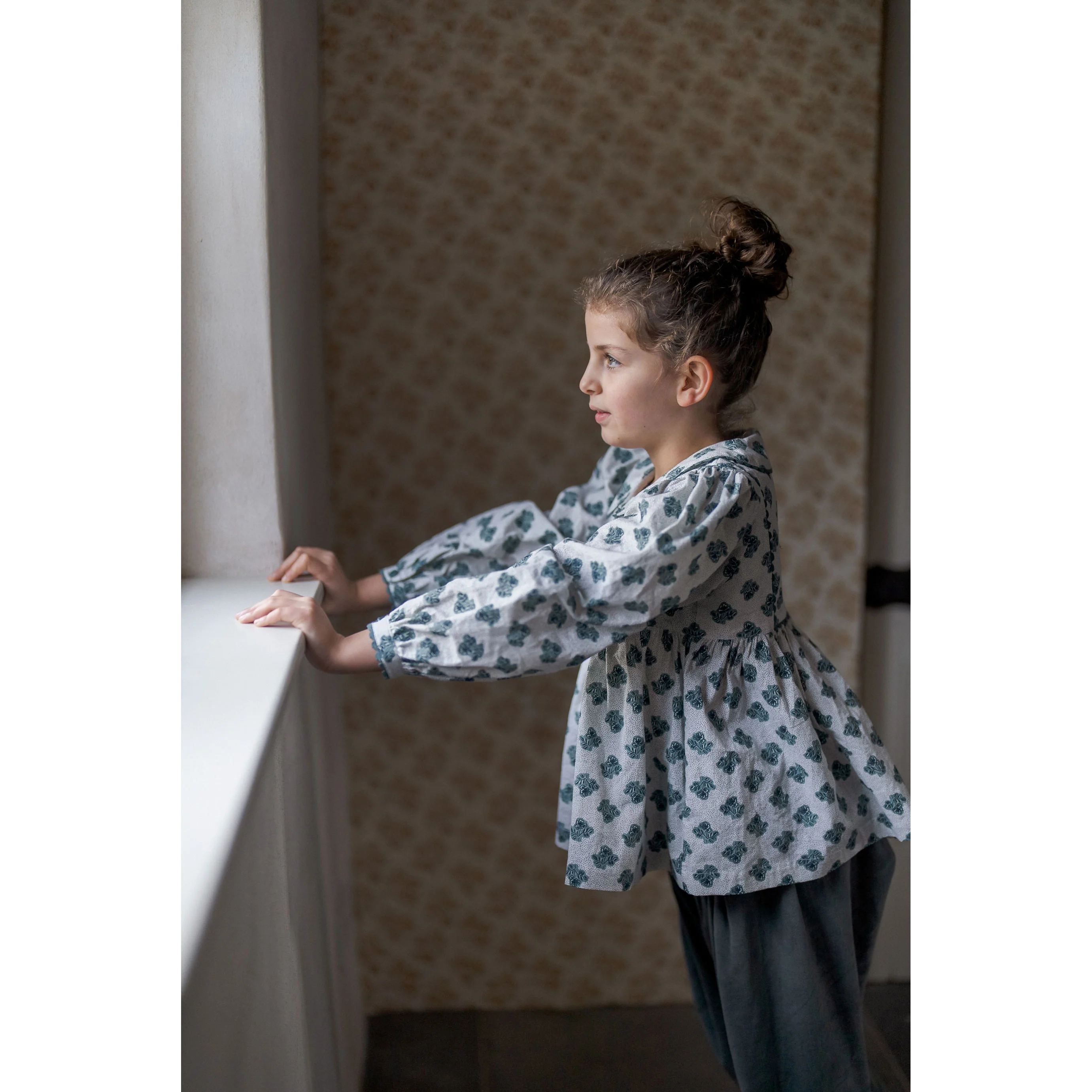 Little Cotton Clothes Hollyhock Floral Teal Blouse - Image 4