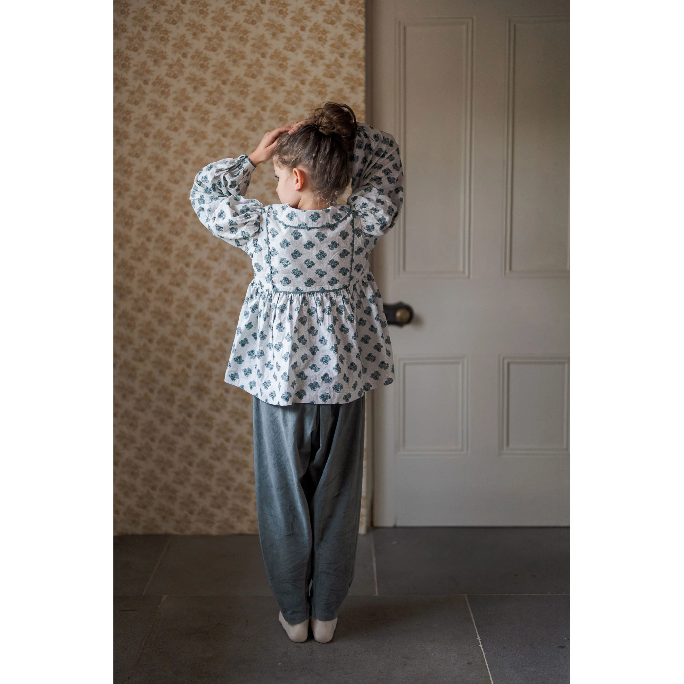 Little Cotton Clothes Hollyhock Floral Teal Blouse - Image 5