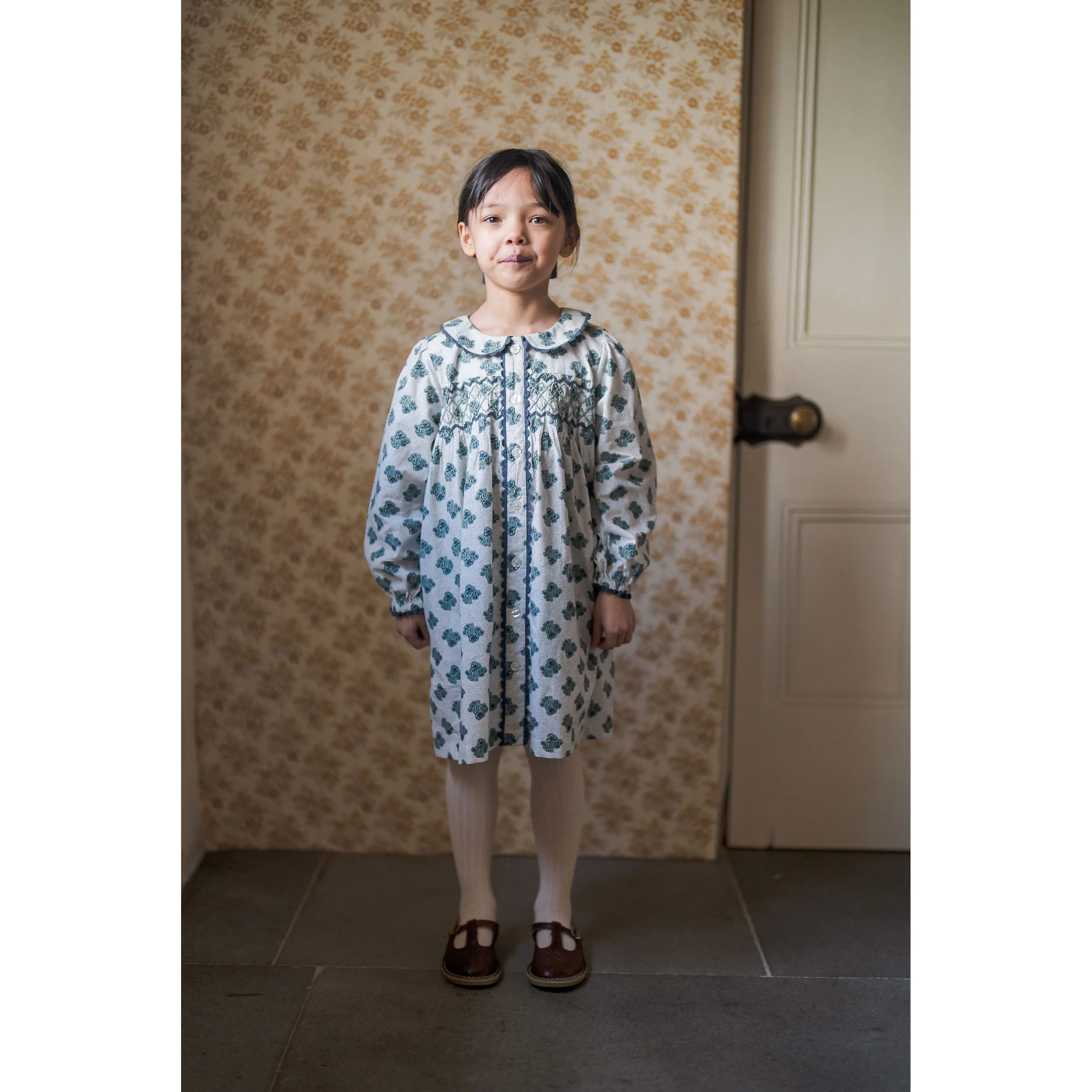Little Cotton Clothes Hollyhock Floral Teal Kate Dress - Image 2