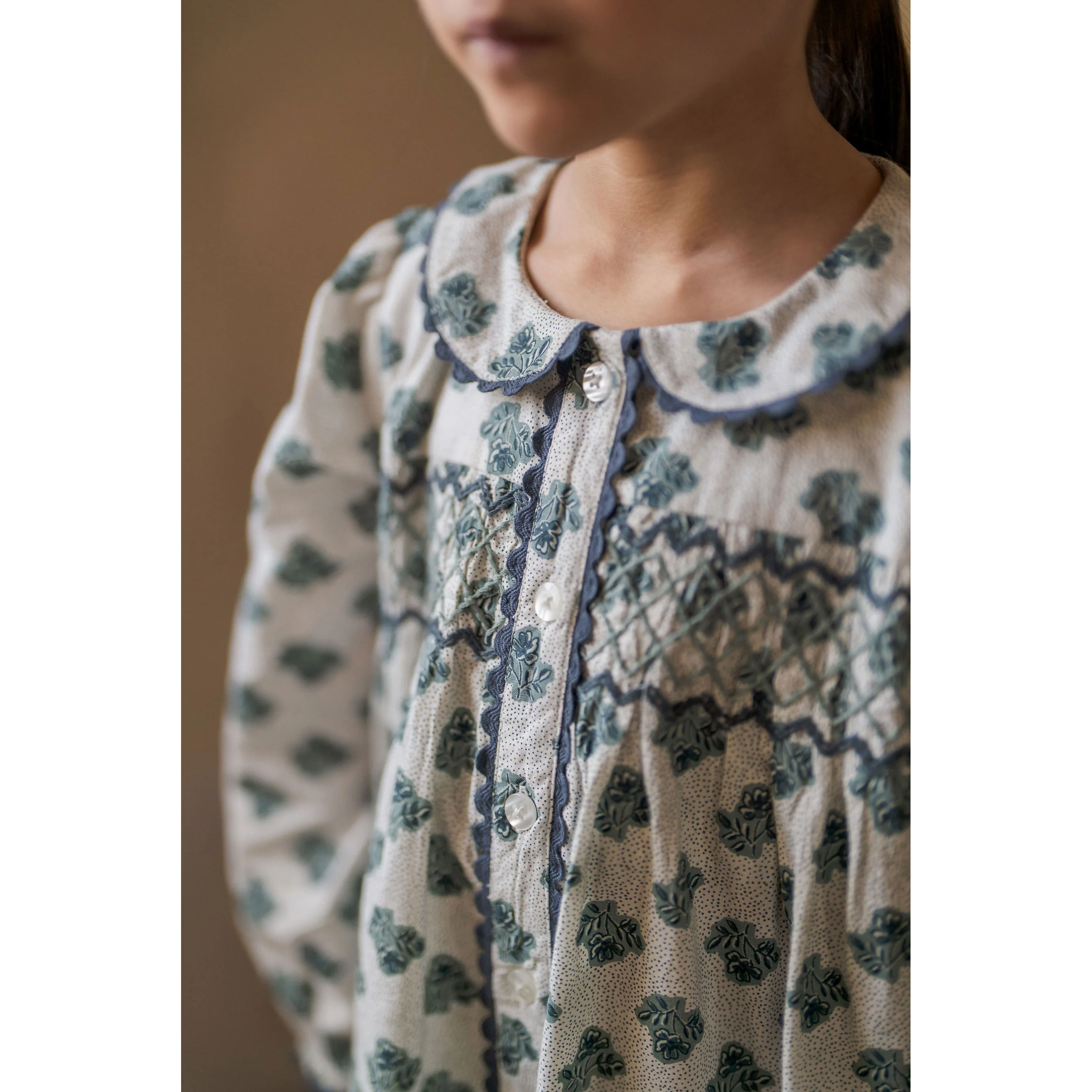Little Cotton Clothes Hollyhock Floral Teal Kate Dress - Image 3