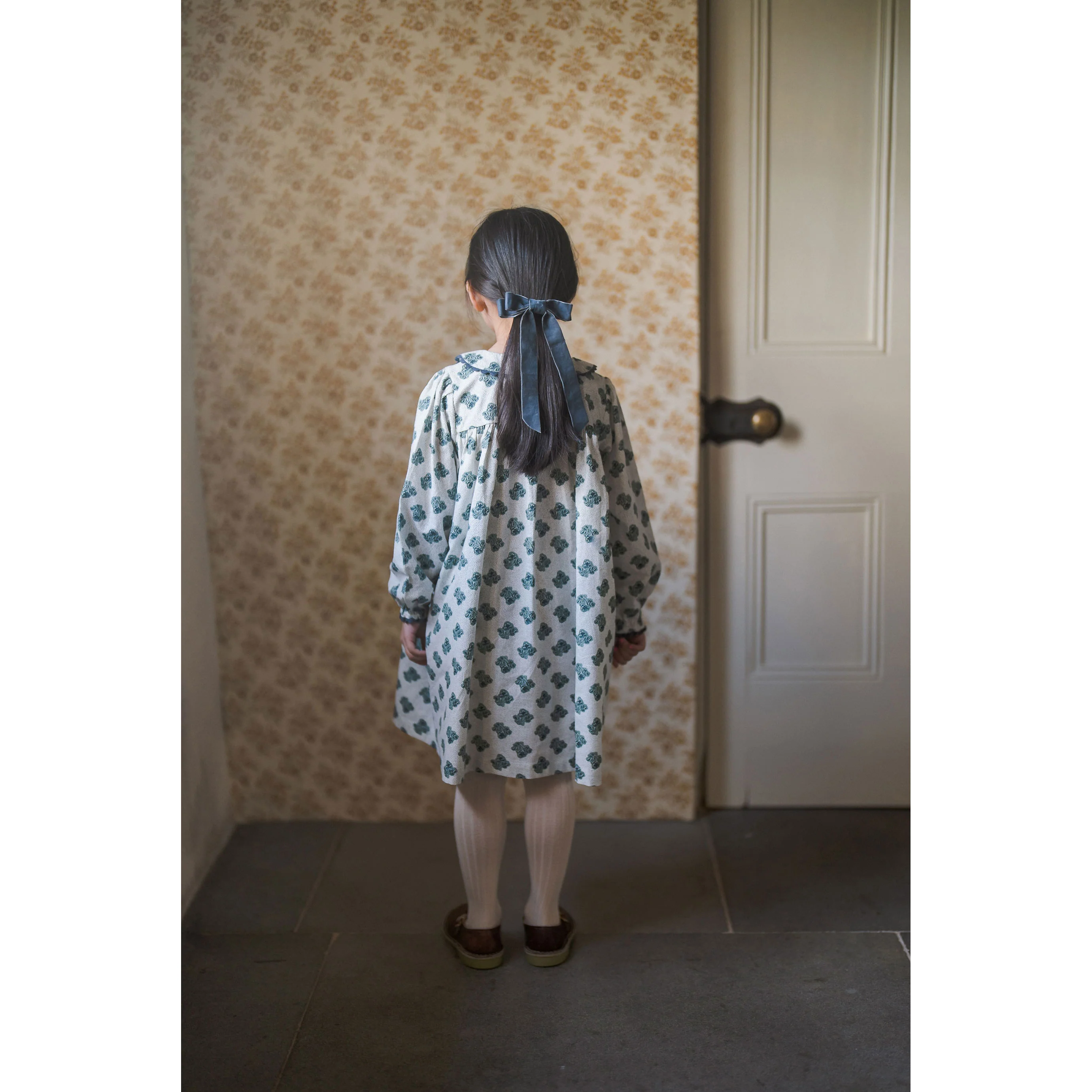 Little Cotton Clothes Hollyhock Floral Teal Kate Dress - Image 5