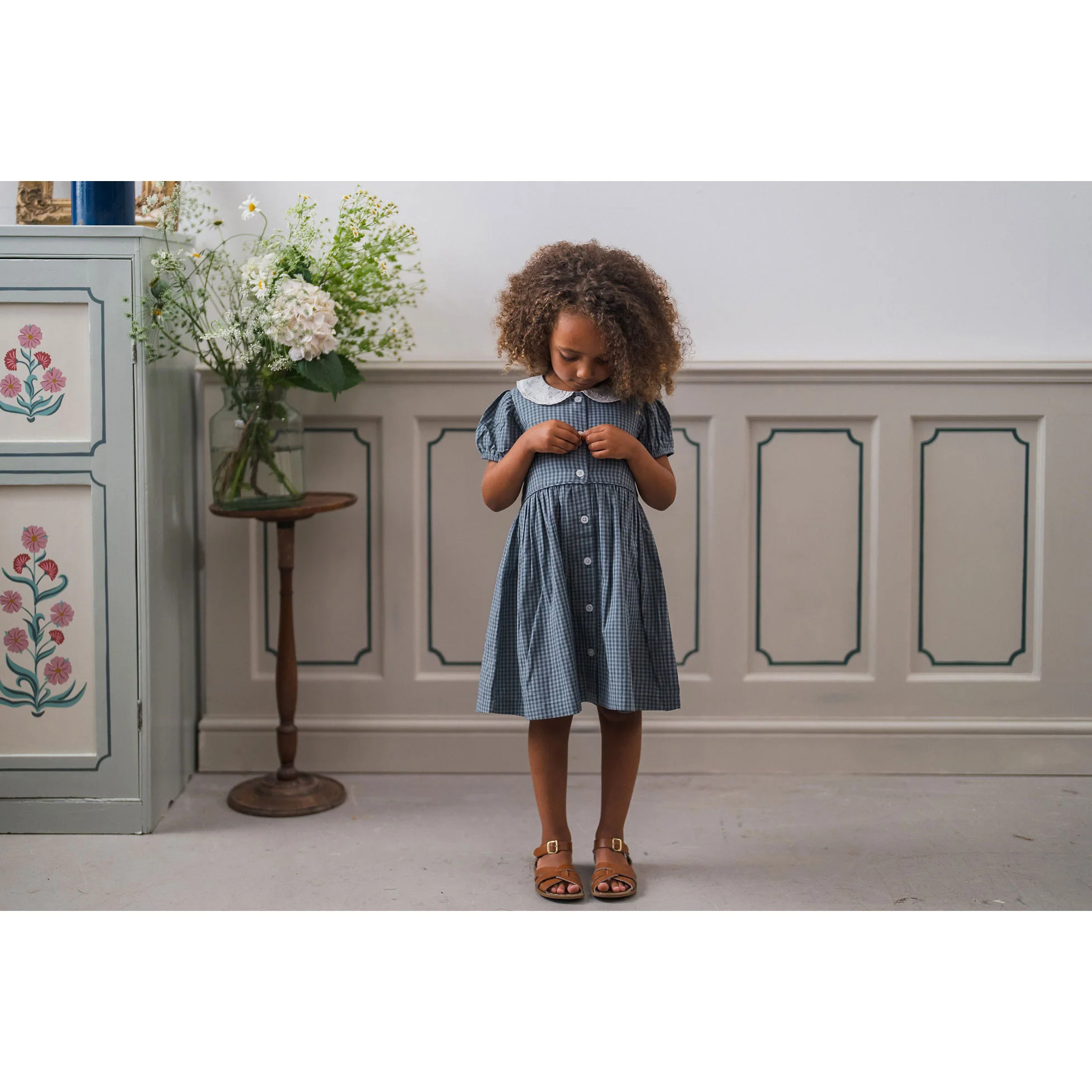 Little Cotton Clothes Little Blue Check Organic Audrey Dress - Image 2