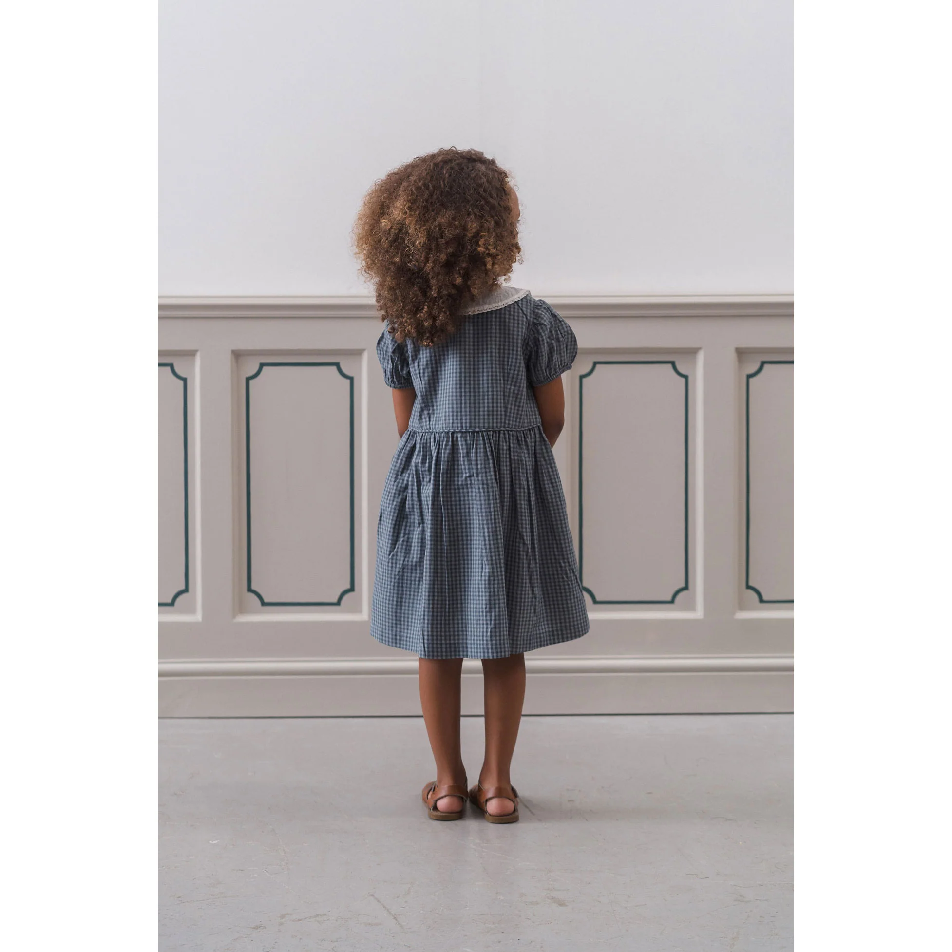 Little Cotton Clothes Little Blue Check Organic Audrey Dress - Image 3