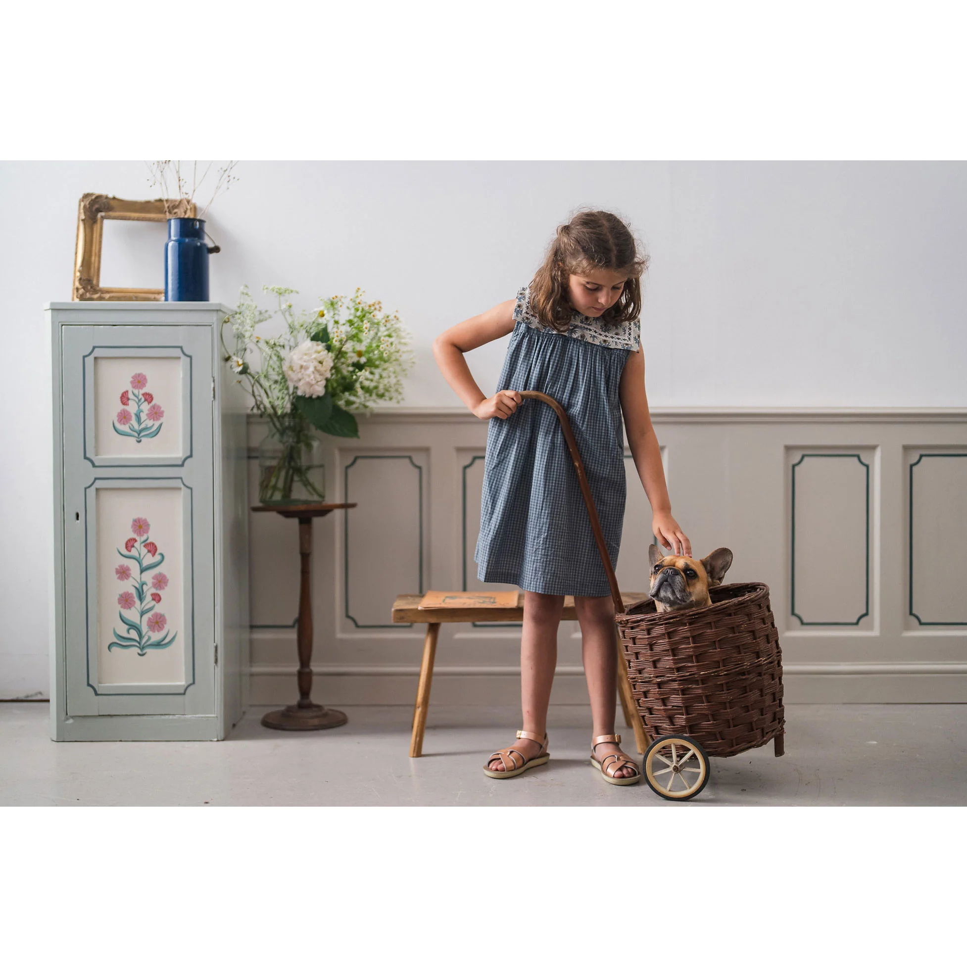 Little Cotton Clothes Little Blue Check Organic Nola Dress - Image 2