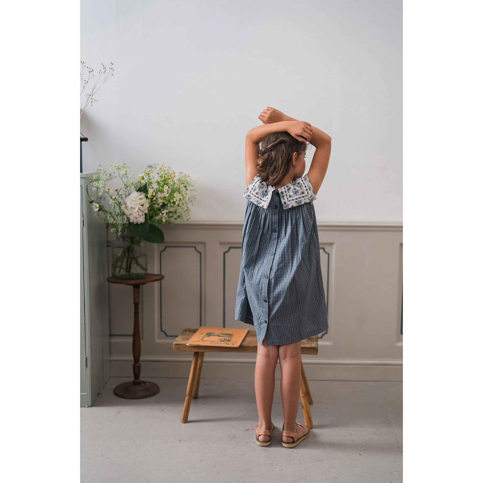 Little Cotton Clothes Little Blue Check Organic Nola Dress - Image 3