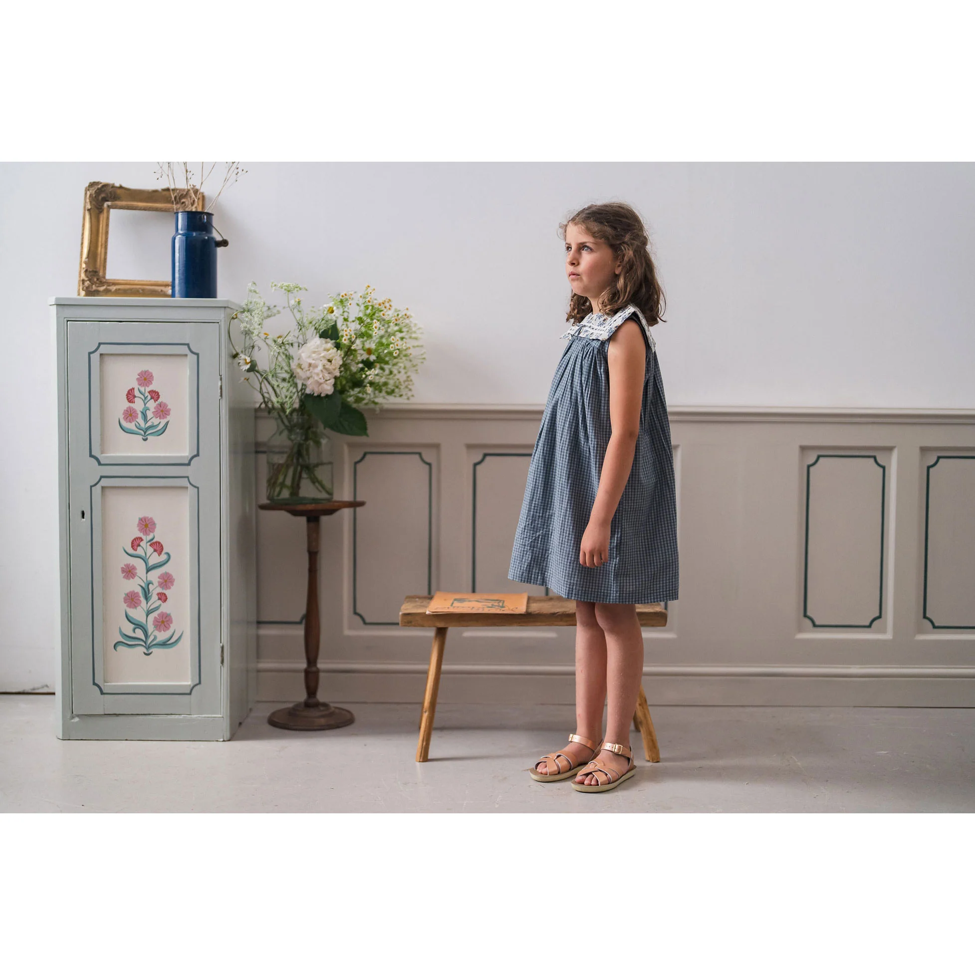 Little Cotton Clothes Little Blue Check Organic Nola Dress - Image 4