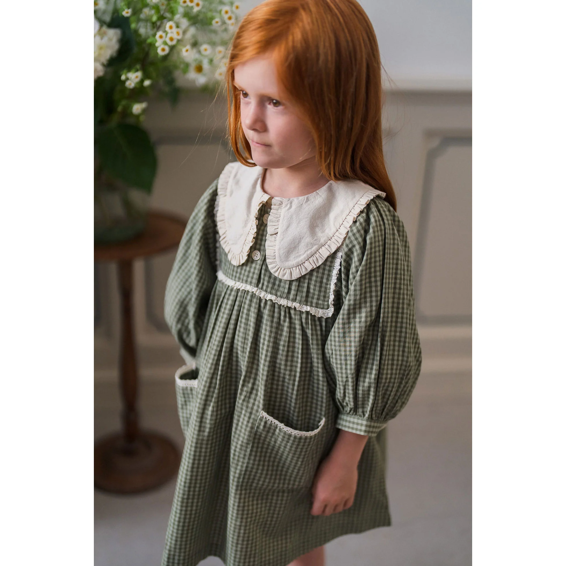 Little Cotton Clothes Little Green Check Organic Lottie Dress - Image 5