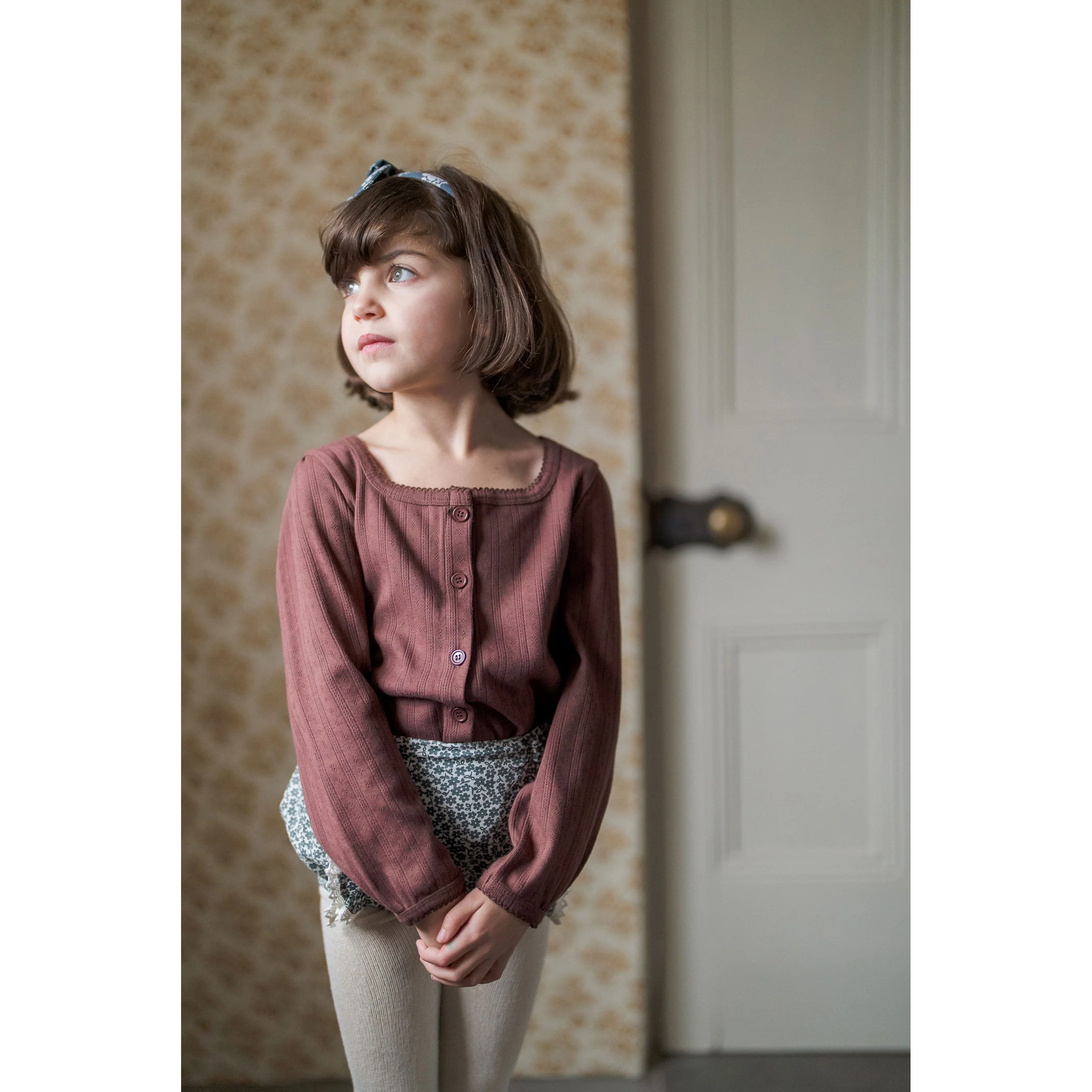 Little Cotton Clothes Marsala Button Pointelle Tee - Image 2