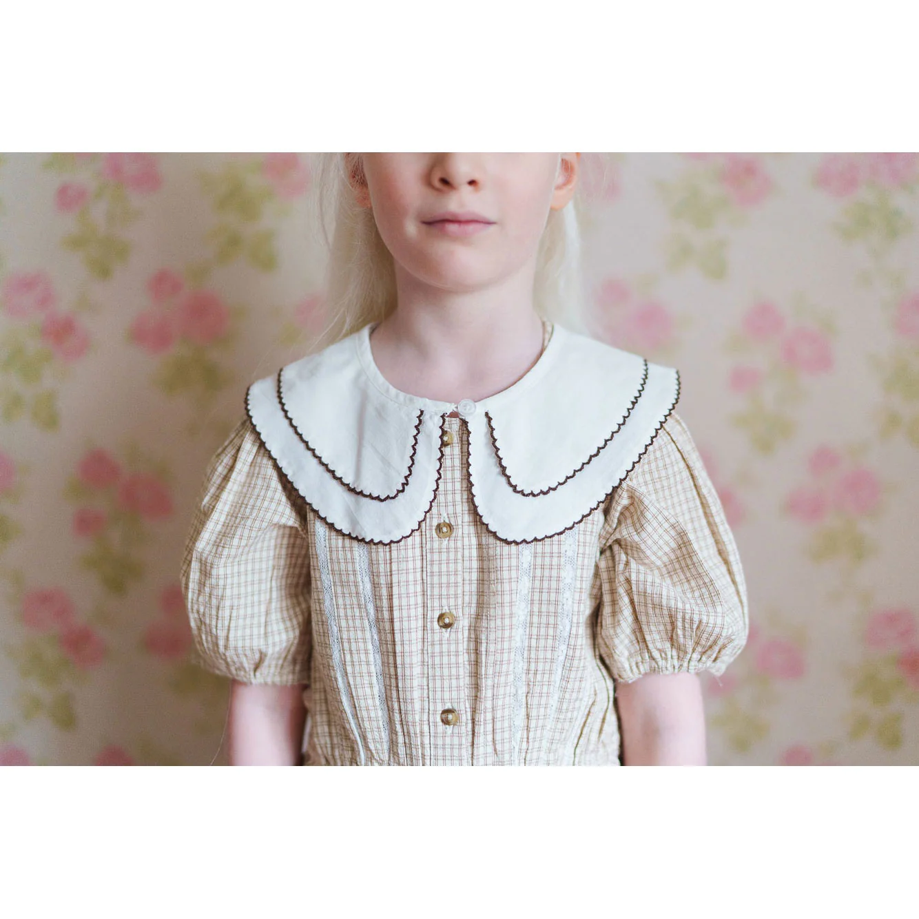 Little Cotton Clothes Straw Check Florrie Blouse - Image 3