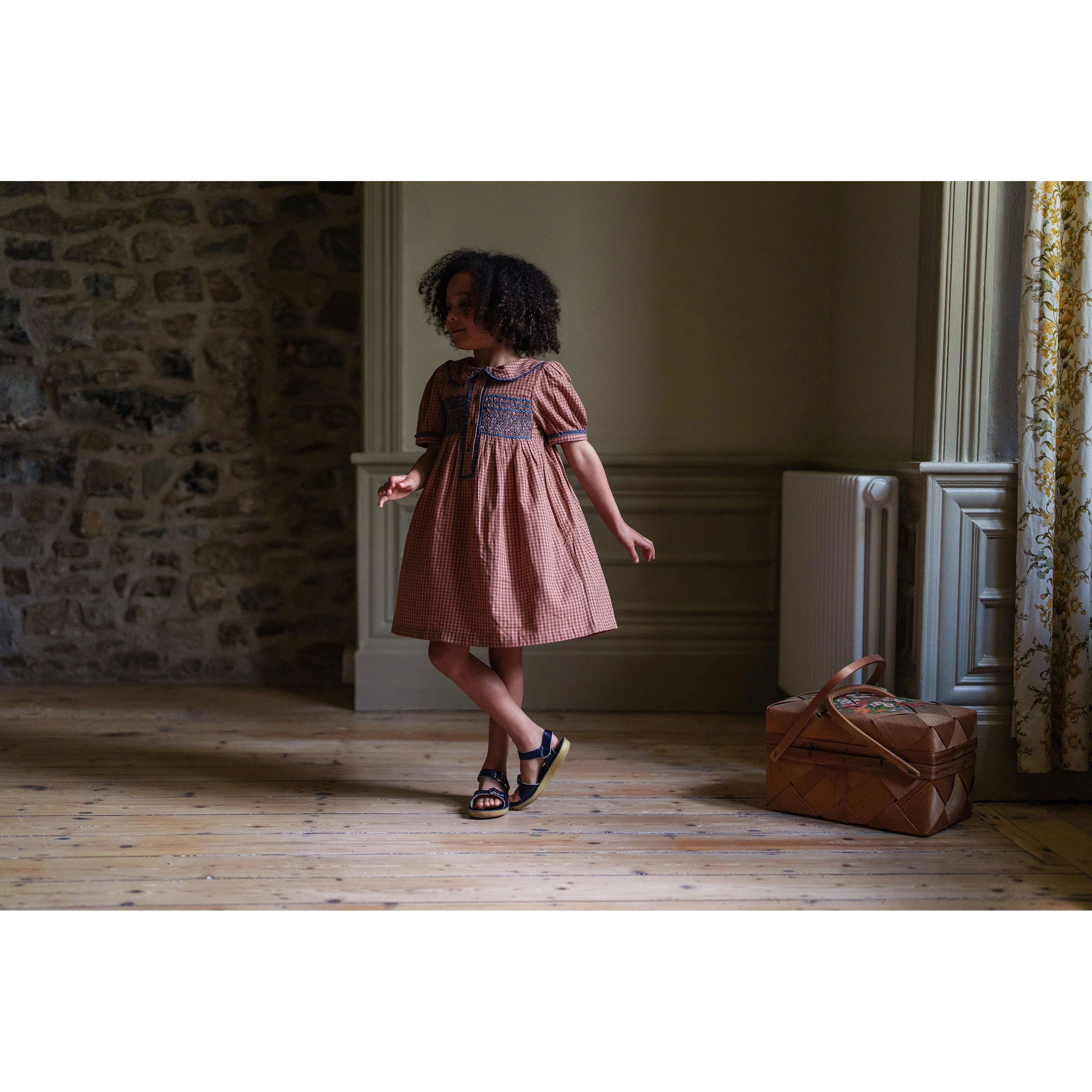 Little Cotton Clothes Tea Rose Tiny Check Elizabeth Dress - Image 2