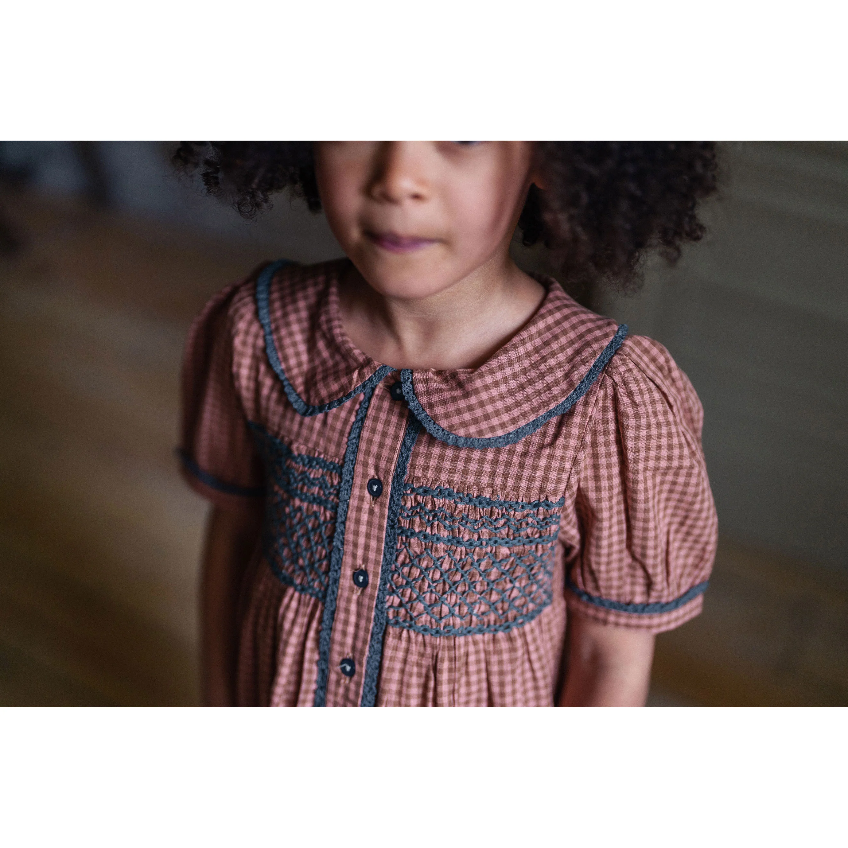 Little Cotton Clothes Tea Rose Tiny Check Elizabeth Dress - Image 3