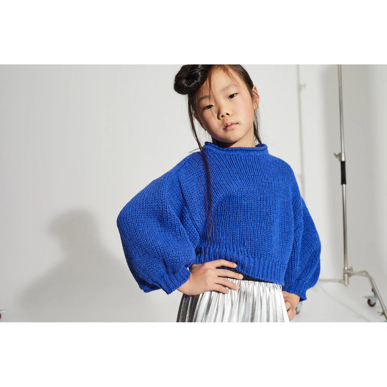 Little Creative Factory Blue British Ballon Sleeve Sweater - Image 2