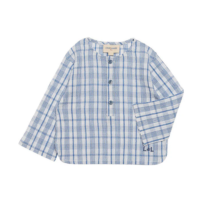 Louis Louise Blue Check Oncle Baby Shirt - Image 2