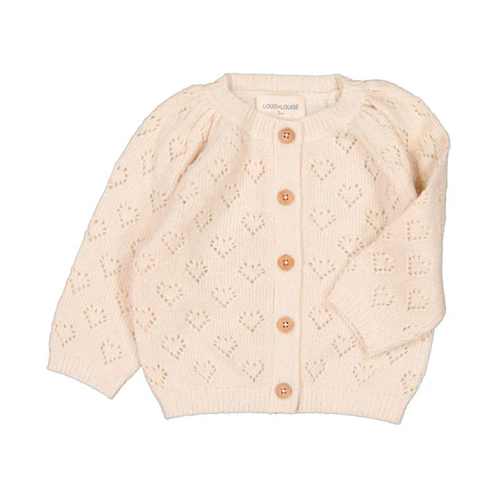 Louis Louise Cream Lurex Heart Baby Cardigan - Image 2