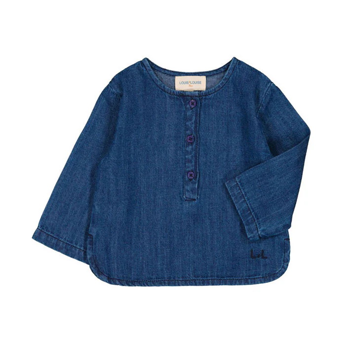 Louis Louise Dark Blue Denim Oncle Baby Shirt - Image 2