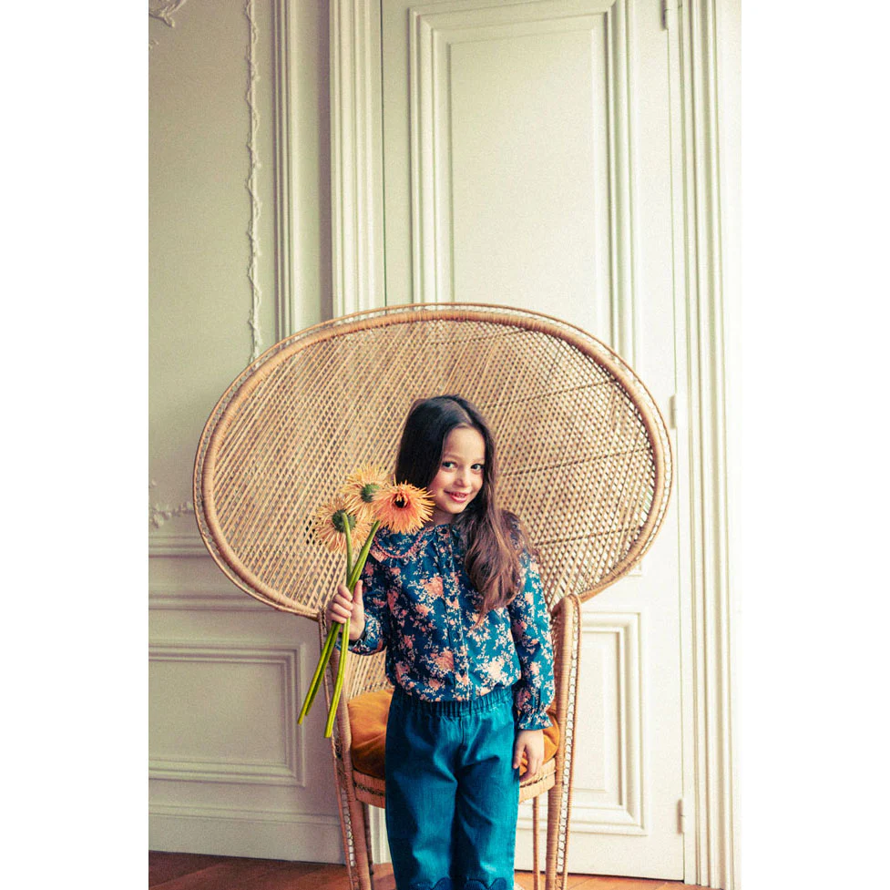 Louis Louise Navy Corduroy Bouquet Sybillette Blouse - Image 2