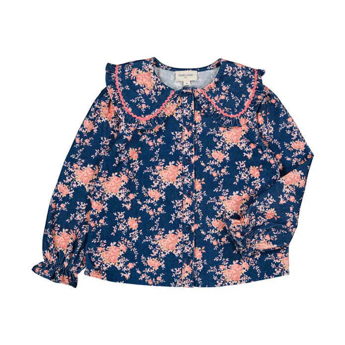 Louis Louise Navy Corduroy Bouquet Sybillette Blouse - Image 3