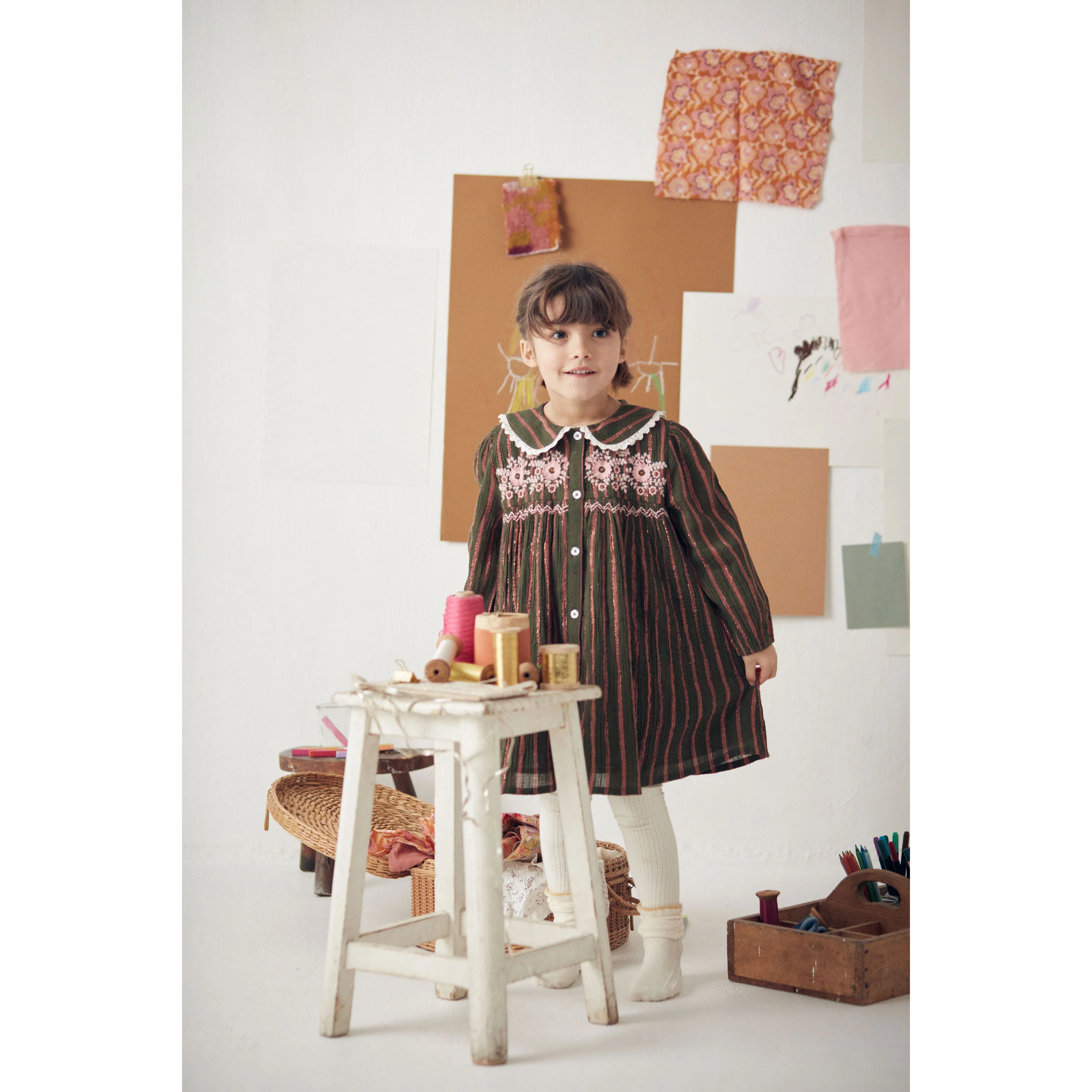 Louise Misha Kahki Copper Stripe Marlotta Dress - Image 3
