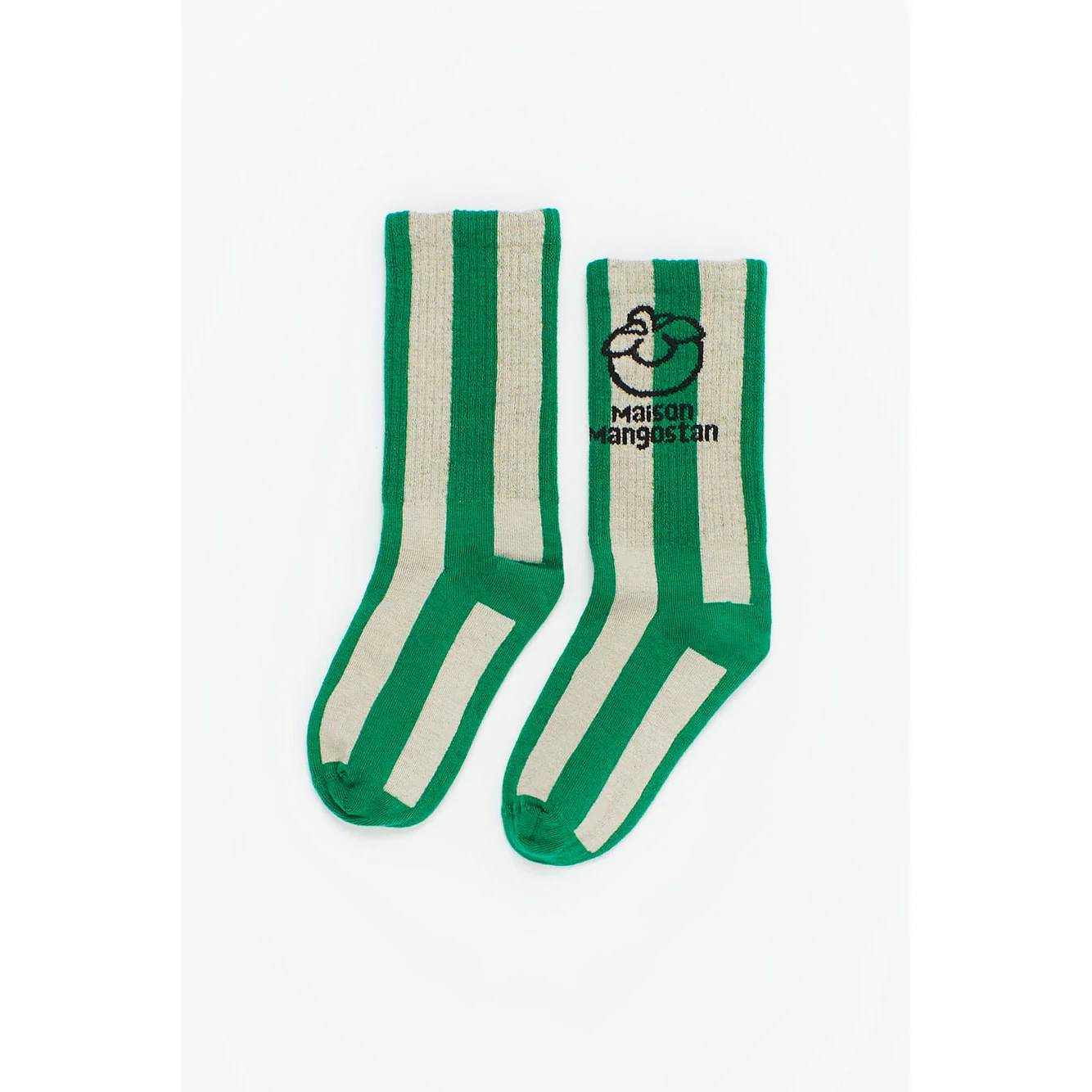 Maison Mangostan Green Stripes Mangostan Logo Socks