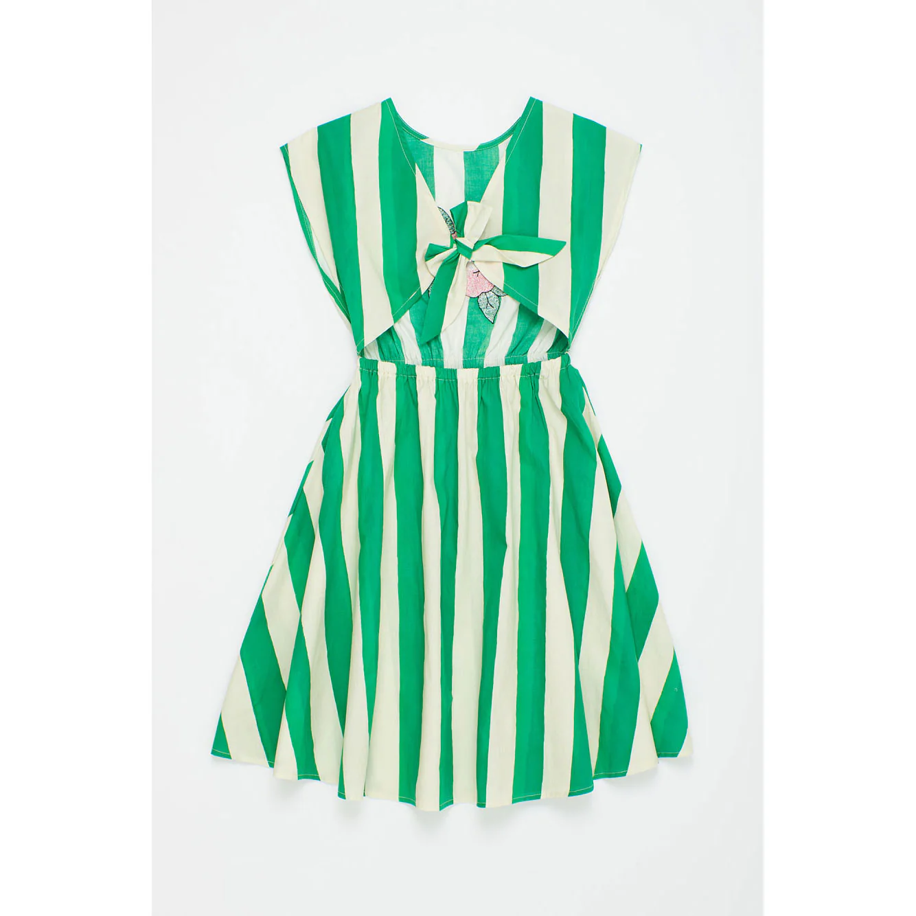 Maison Mangostan White/Green Flower Stripes Dress - Image 2