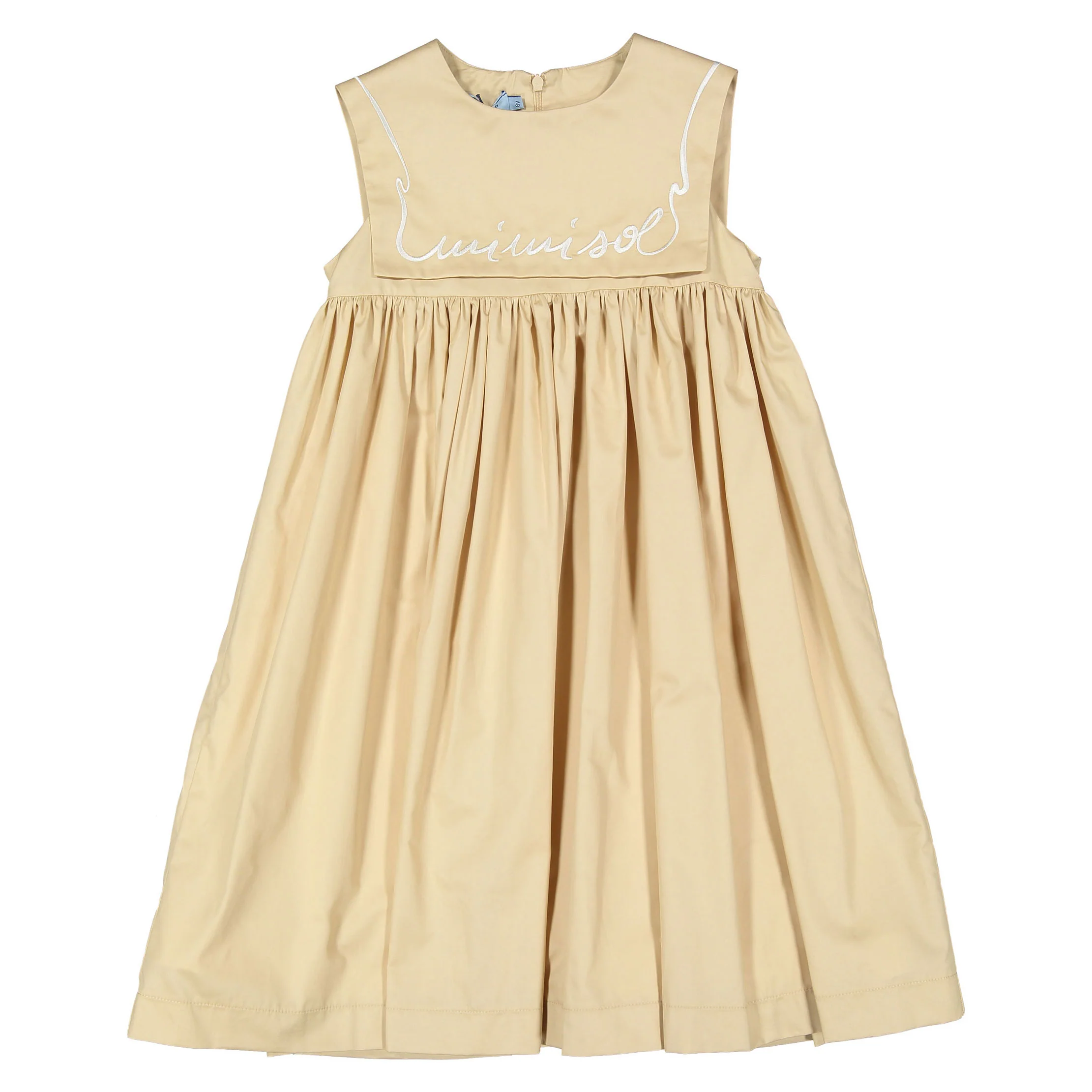 Mimisol Beige Embroidered Cotton Long Dress