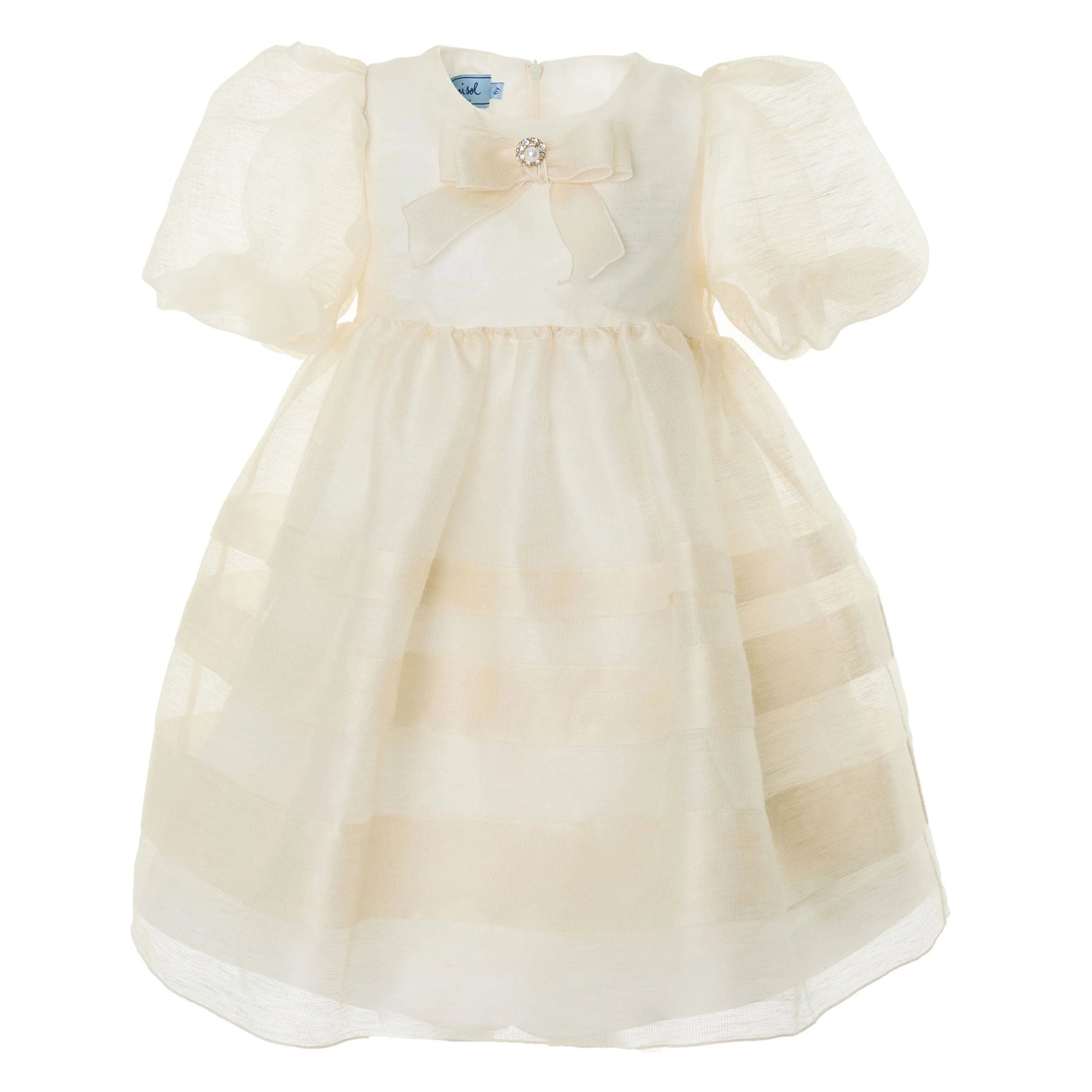 Mimisol Beige Gathered Linen Silk Gauze Dress