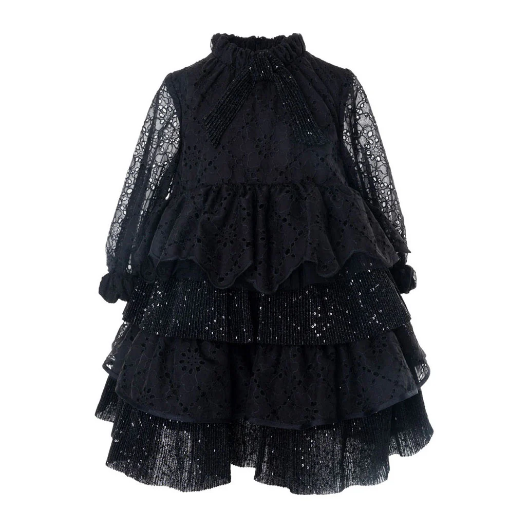 Mimisol Black Embroidered Chiffon Dress