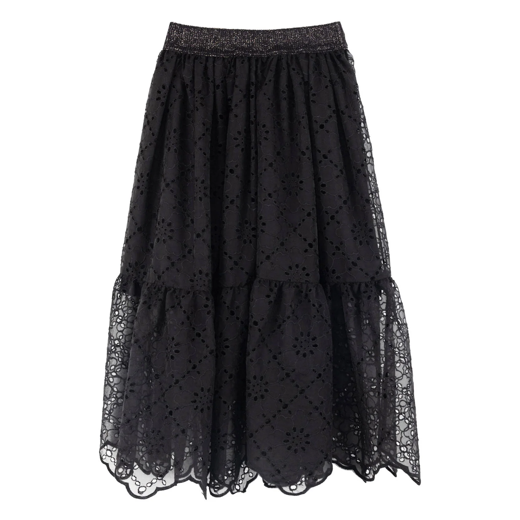 Mimisol Black Embroidered Chiffron Maxi Skirt