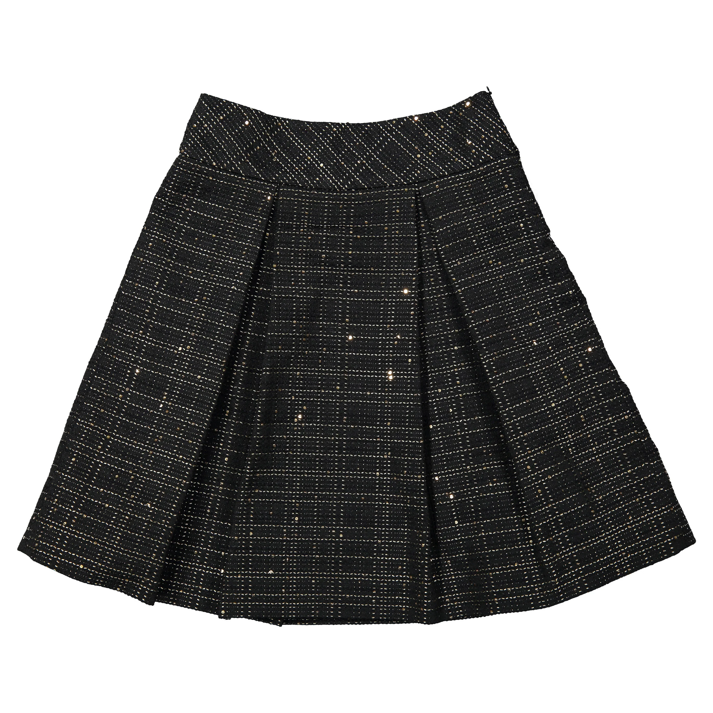 Mimisol Black Jacquard Pleated Long Skirt