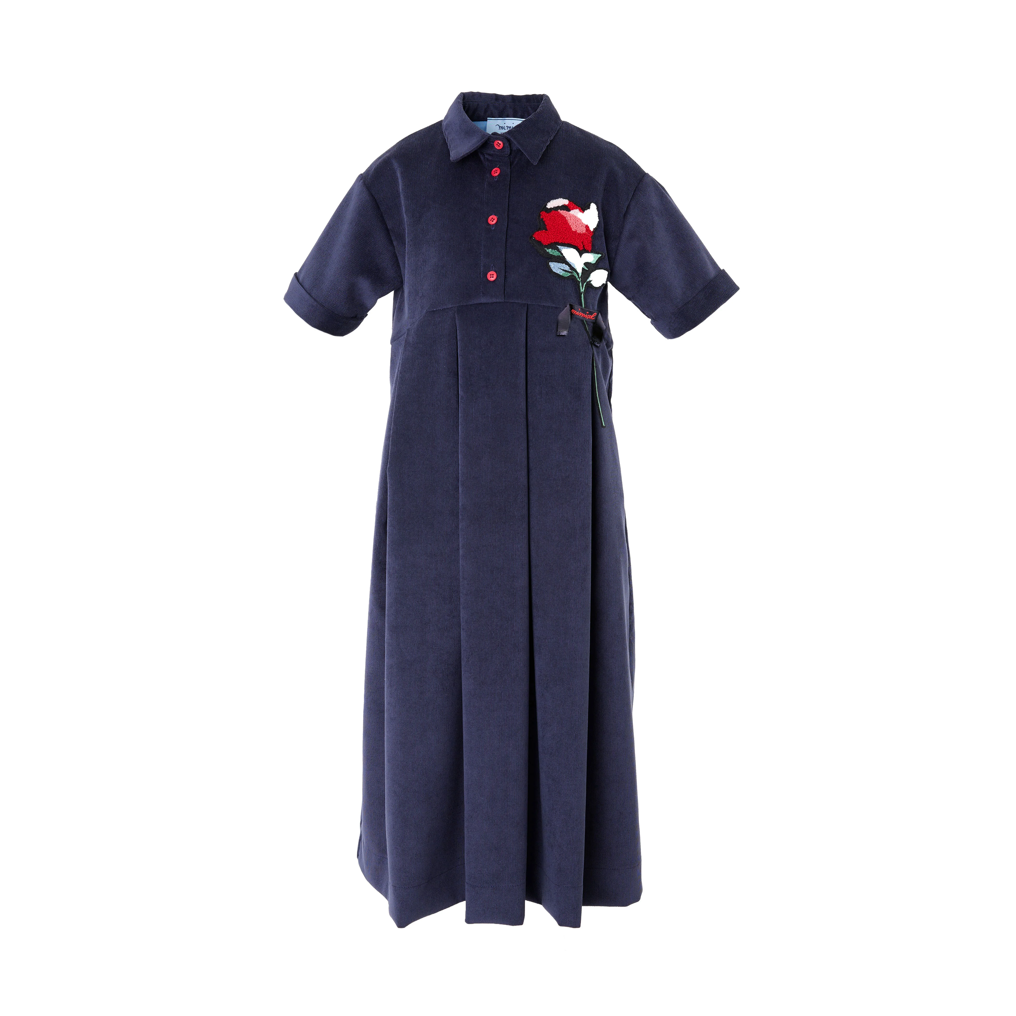 Mimisol Navy Trimmed Cordouroy Maxi Dress