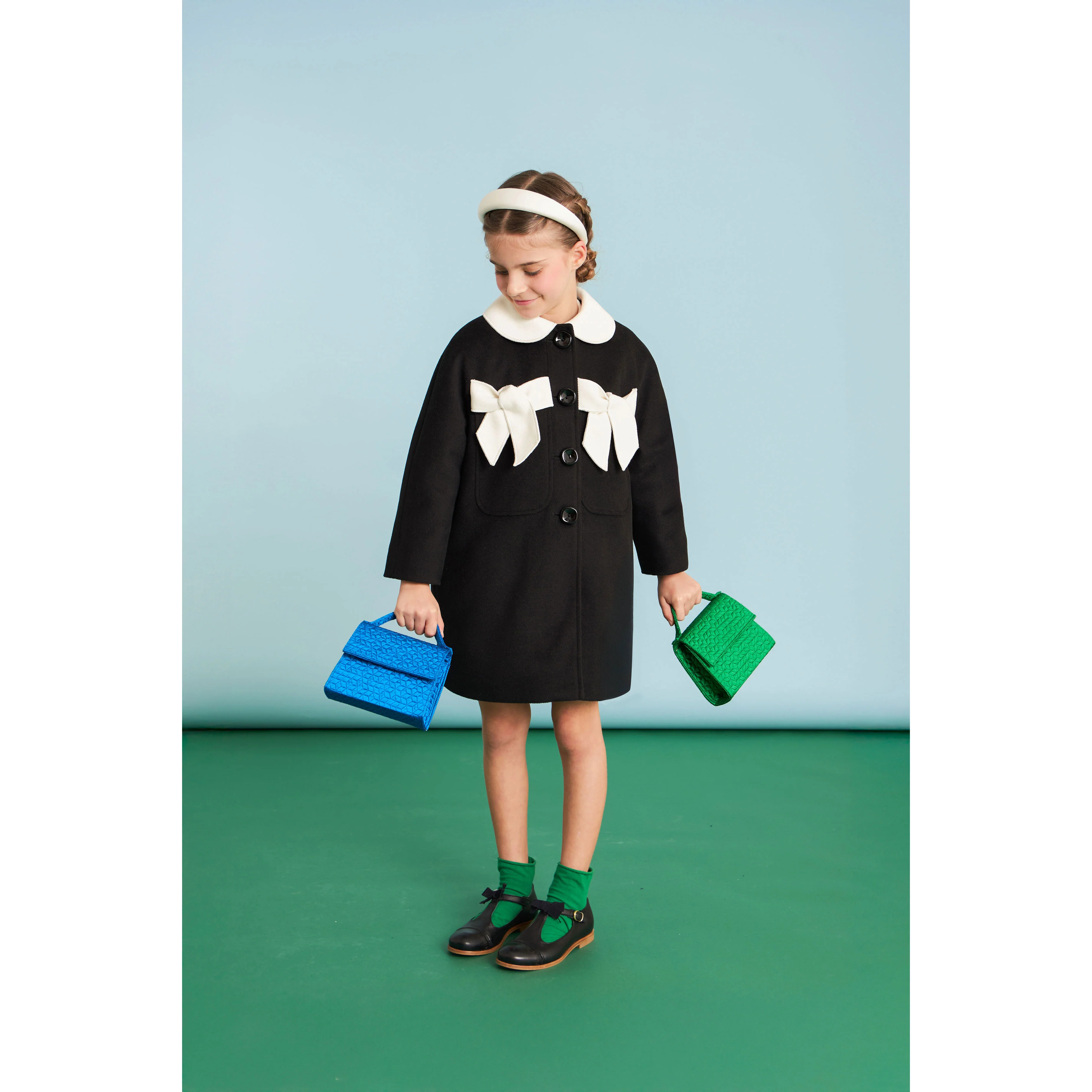 Mimisol Black White Bow Embellished Coat - Image 2