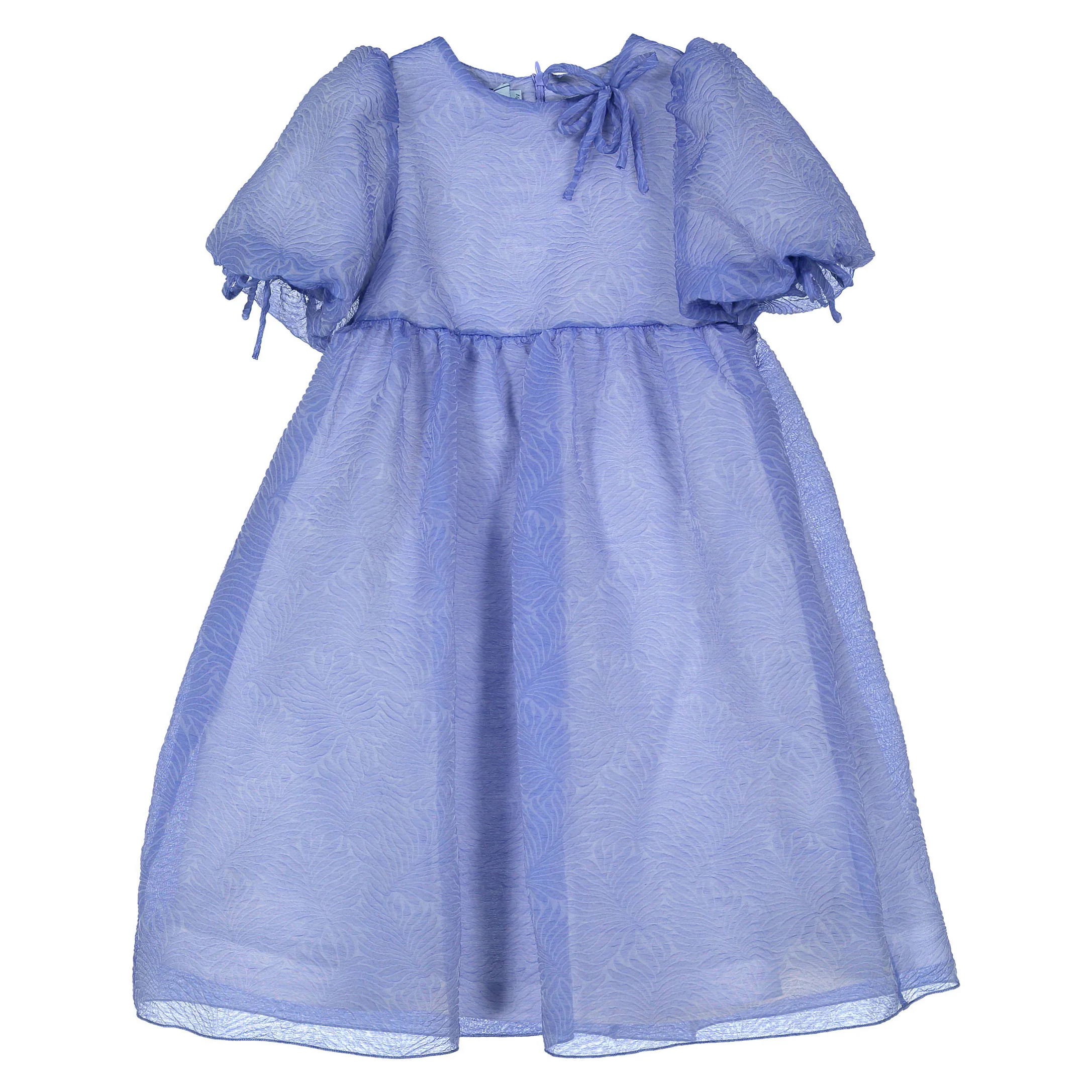 Mimisol Blue Puff Sleeve Organza Long Dress