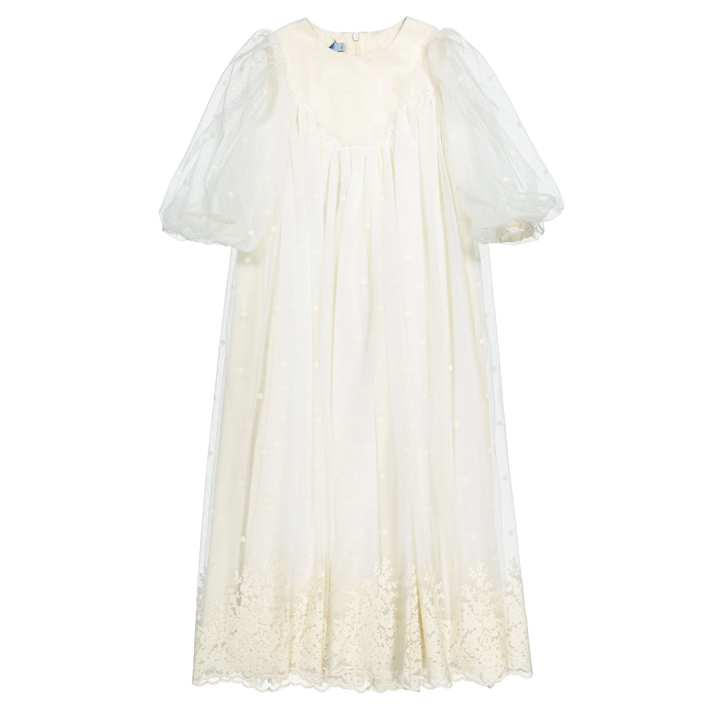 Mimisol Cream Embroidered Tulle Maxi Dress