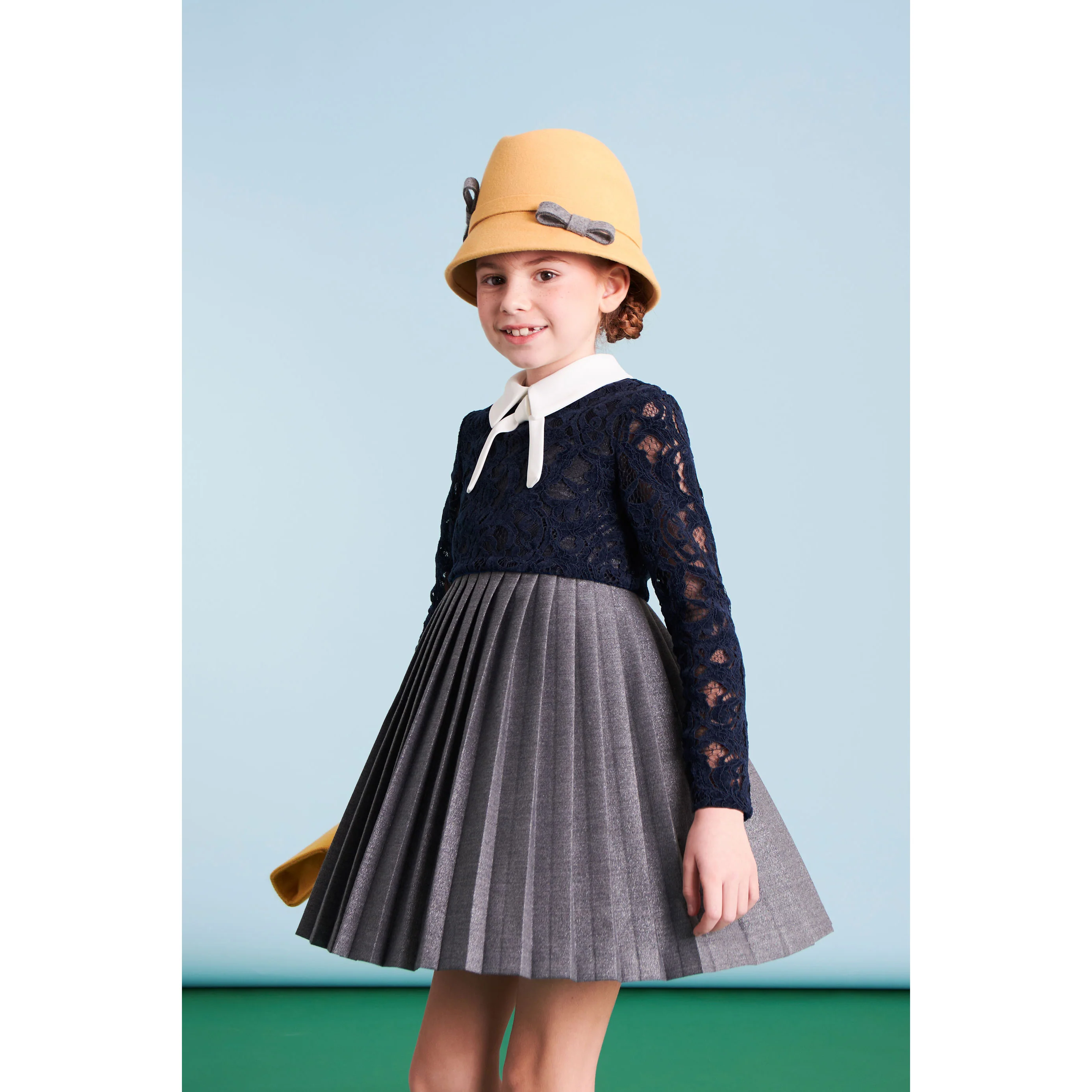Mimisol Dark Blue Grey Pleated Velvet Dress - Image 2