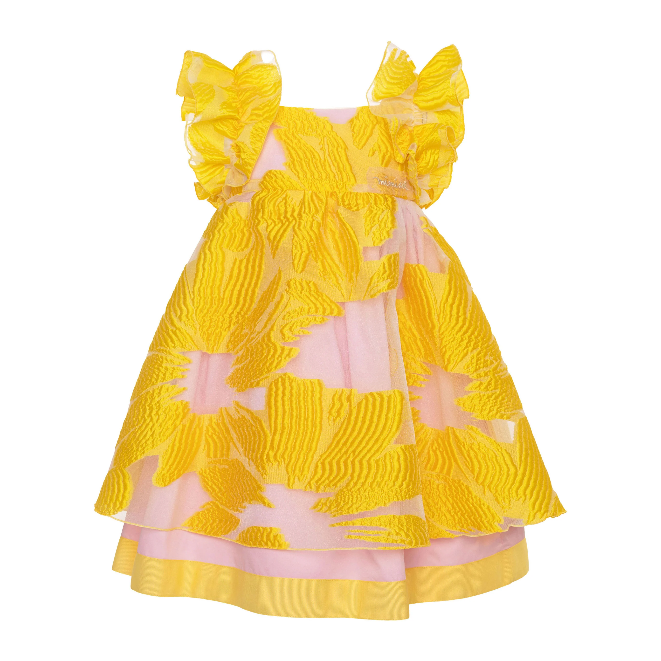Mimisol Yellow Floral Organza Dress