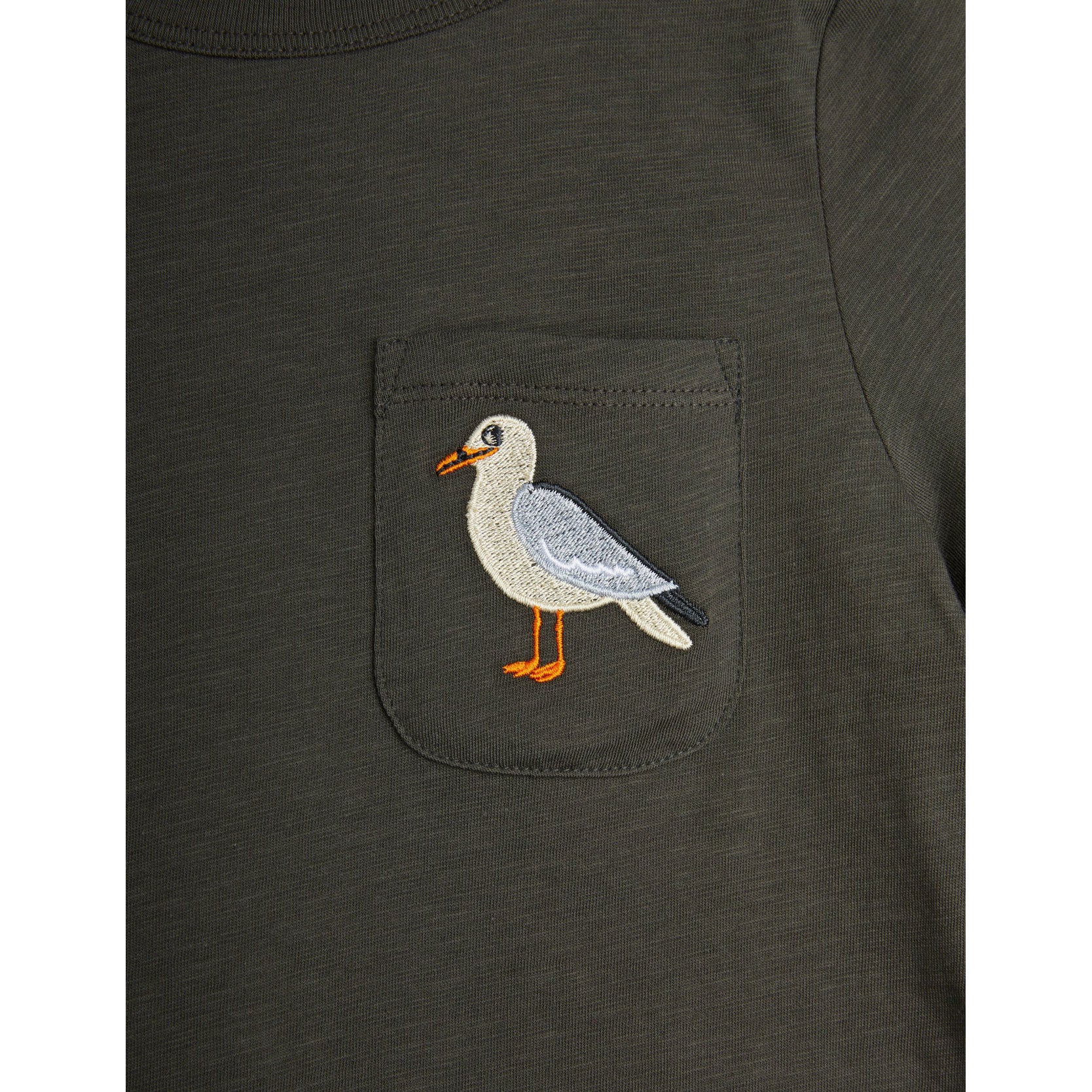 Mini Rodini Faded Black Seagull Embroidered Tee - Image 3